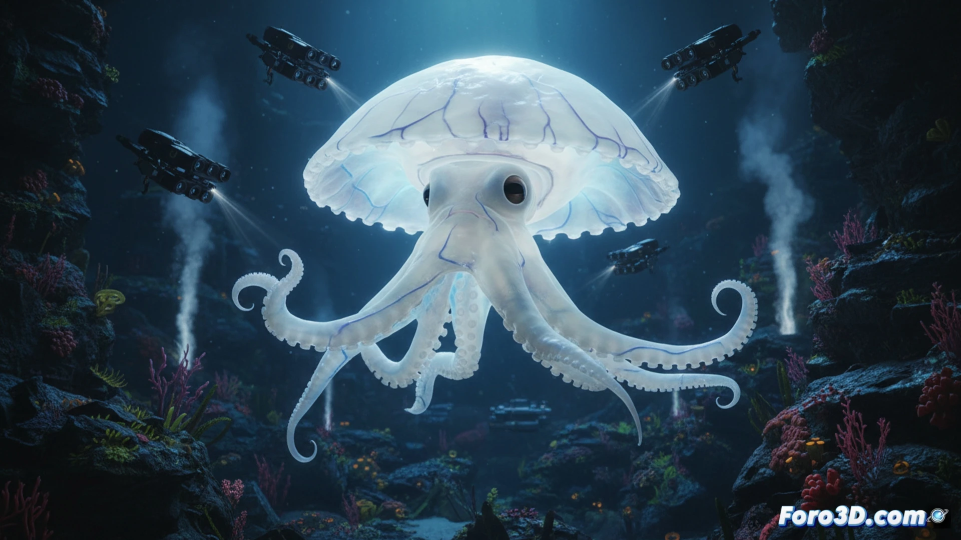 Pulpo Casper abisal modelado 3D fotogrametría submarina criatura fantasma cordilleras Chile océano Pacífico Sur