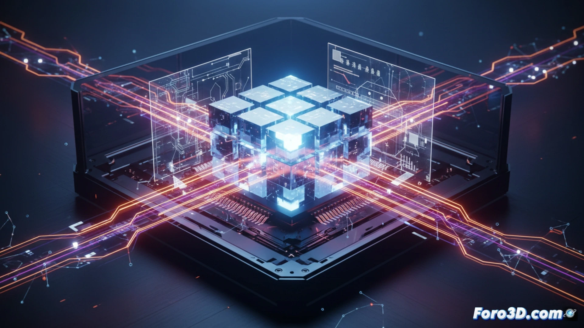 DirectFlash Module being inserted into Pure Storage array chassis, NAND flash chips exposed without SSD controller boards, software-defined storage interface glowing with data flow lines, robotic arm demonstrating hot-swap process, latency measurement tool showing microsecond readings during AI model training workload, cinematic engineering visualization, dark server room background, blue and orange industrial lighting, photorealistic technical illustration, ultra-detailed PCB traces and connector pins, motion blur on insertion action, glowing particle effects representing flash memory management