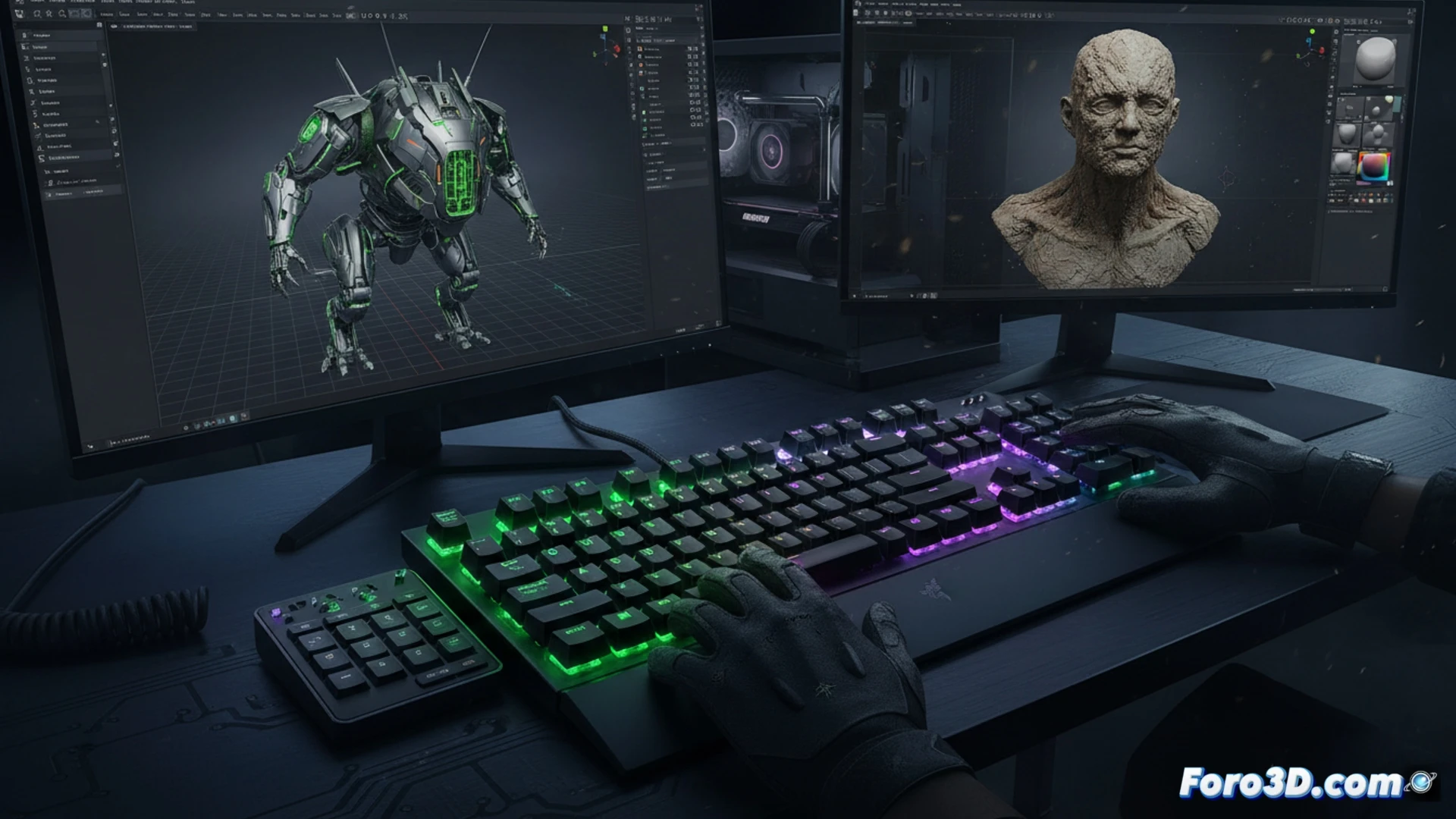 Teclado Razer Huntsman V3 TKL con iluminacion RGB y teclas negras sobre escritorio de oficina