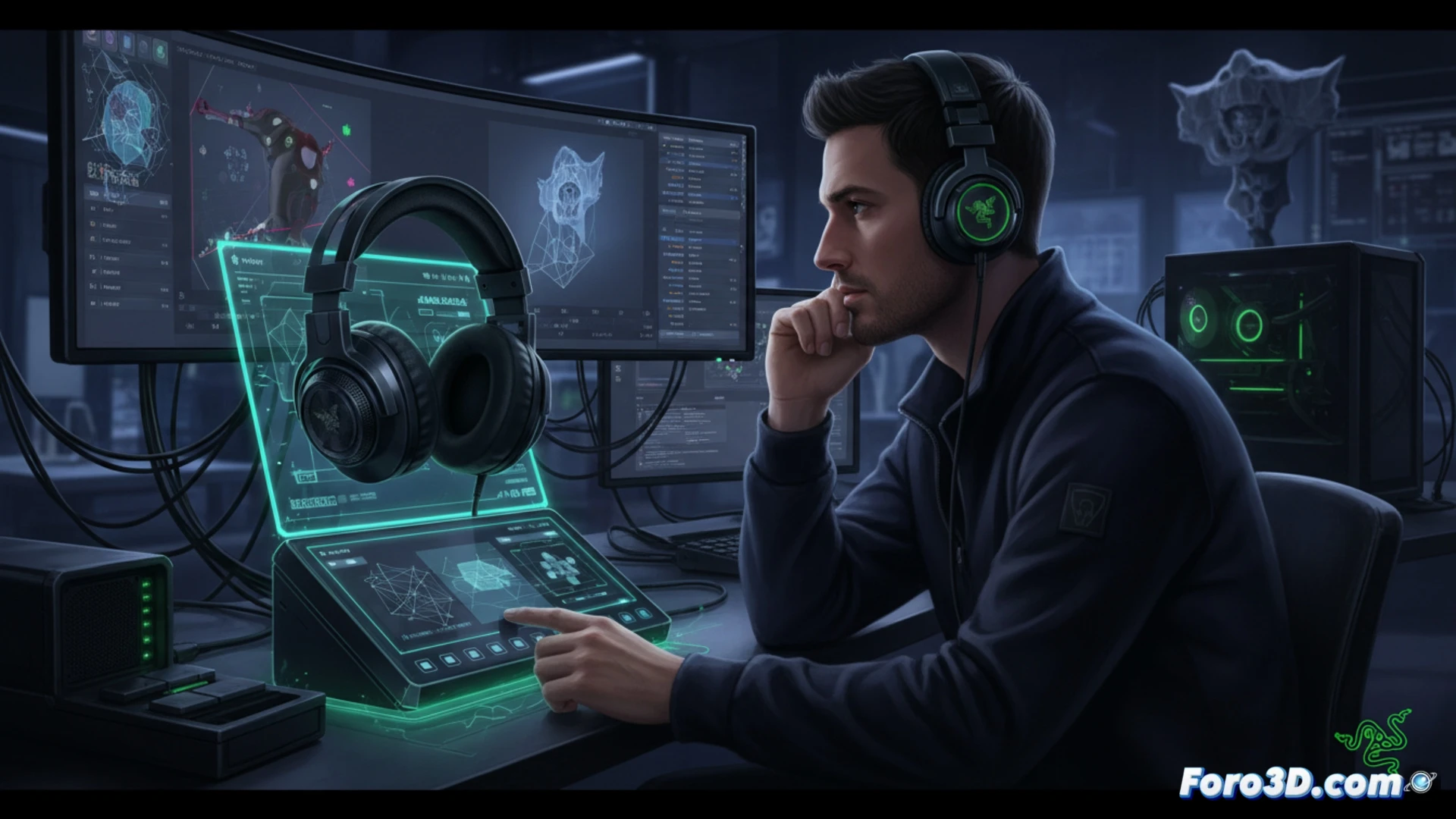 Razer Kraken V4 Pro auricular inalámbrico con estación OLED y hápticos Sensa para workflow 3D