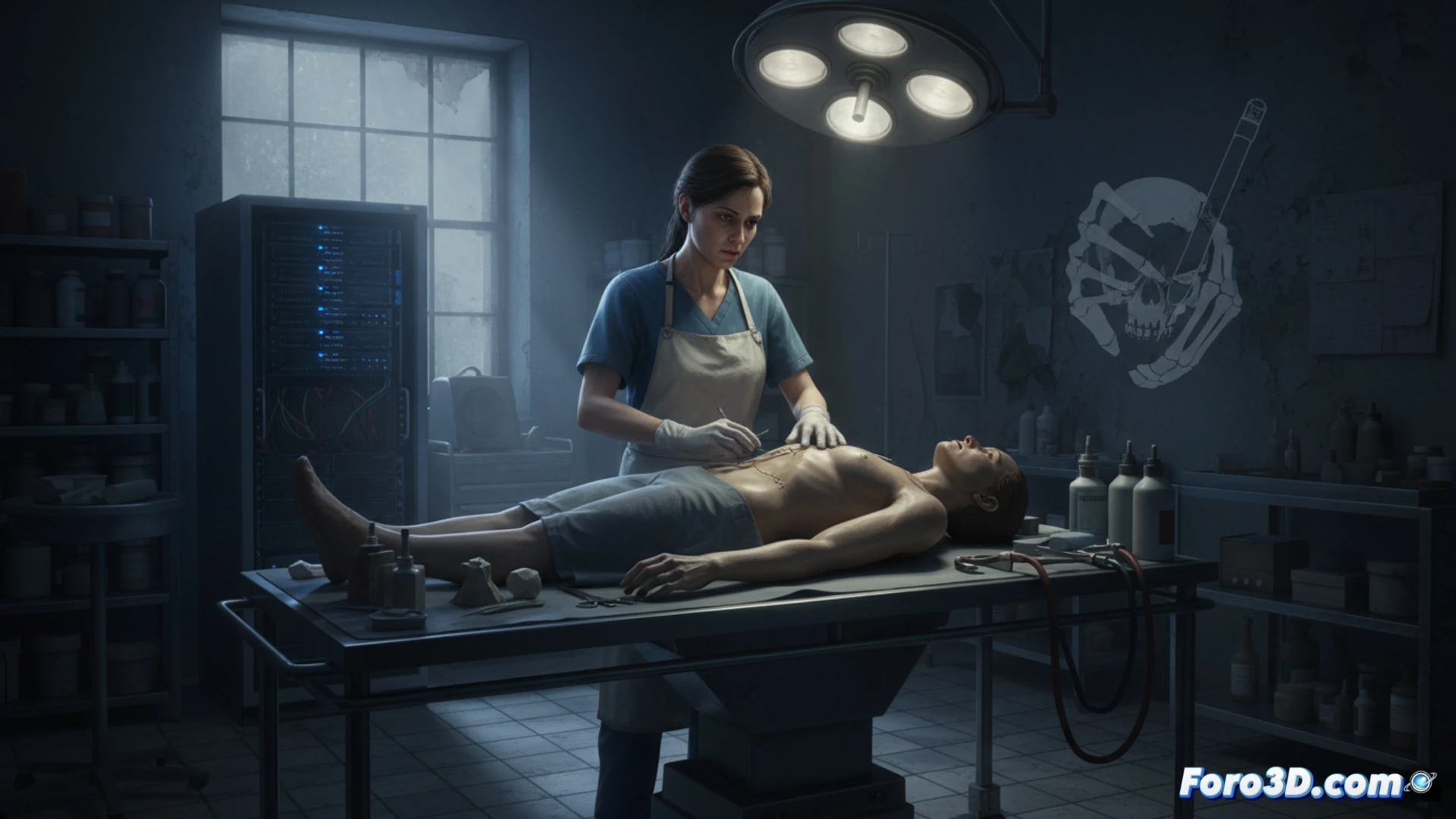 Modelado hiperrealista en ZBrush de The Mortuary Assistant para Unity con iluminación volumétrica y texturas fotorrealistas en Blender