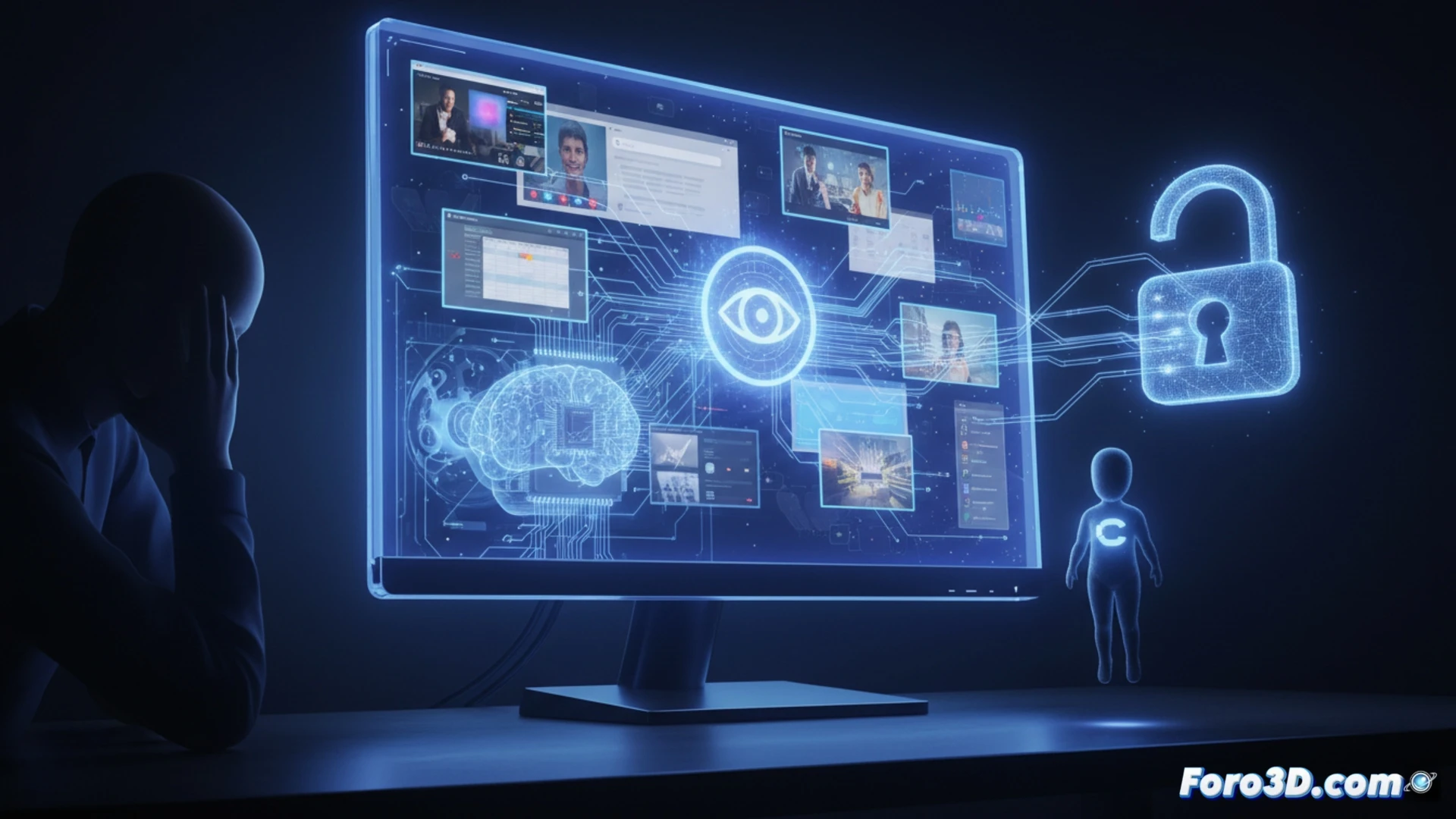 Captura de pantalla de PC con linea temporal visual de actividad digital y busqueda semantica contextual