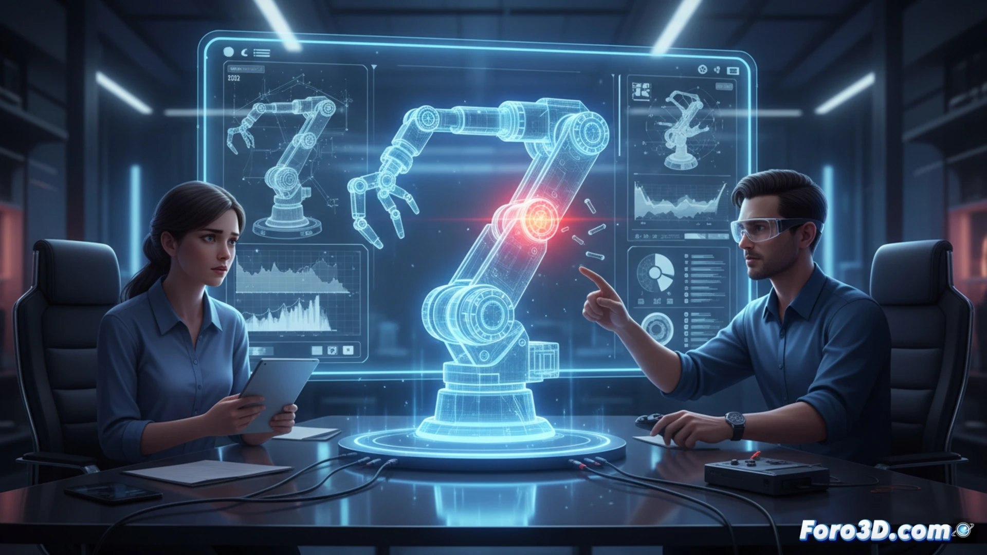Descripción: Reclutador examina modelo 3D de una pieza industrial en pantalla, rotándola con el ratón para verificar detalles técnicos.