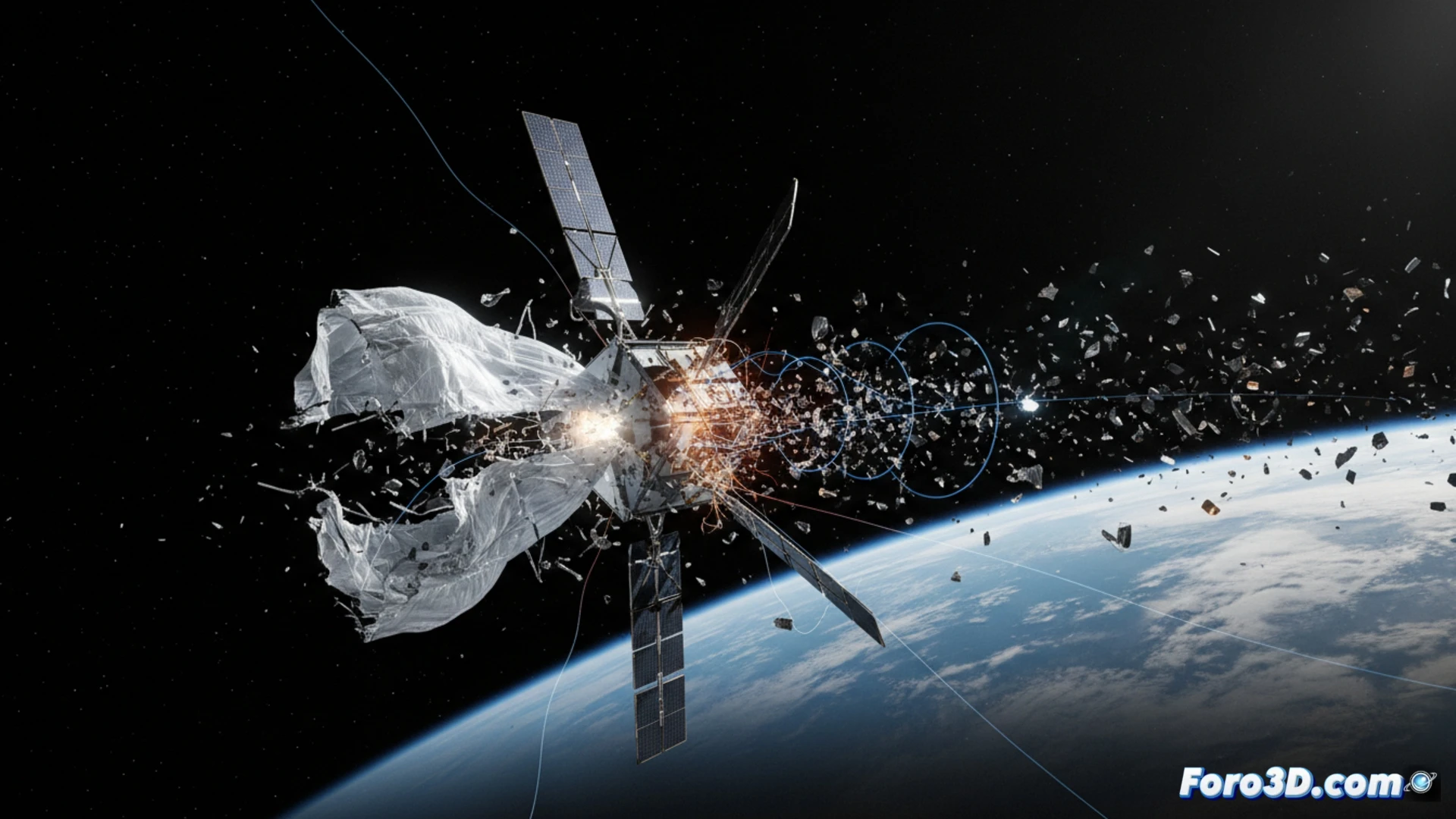 Reconstruccion 3D de colision orbital entre globo sonda y satelite en orbita baja terrestre