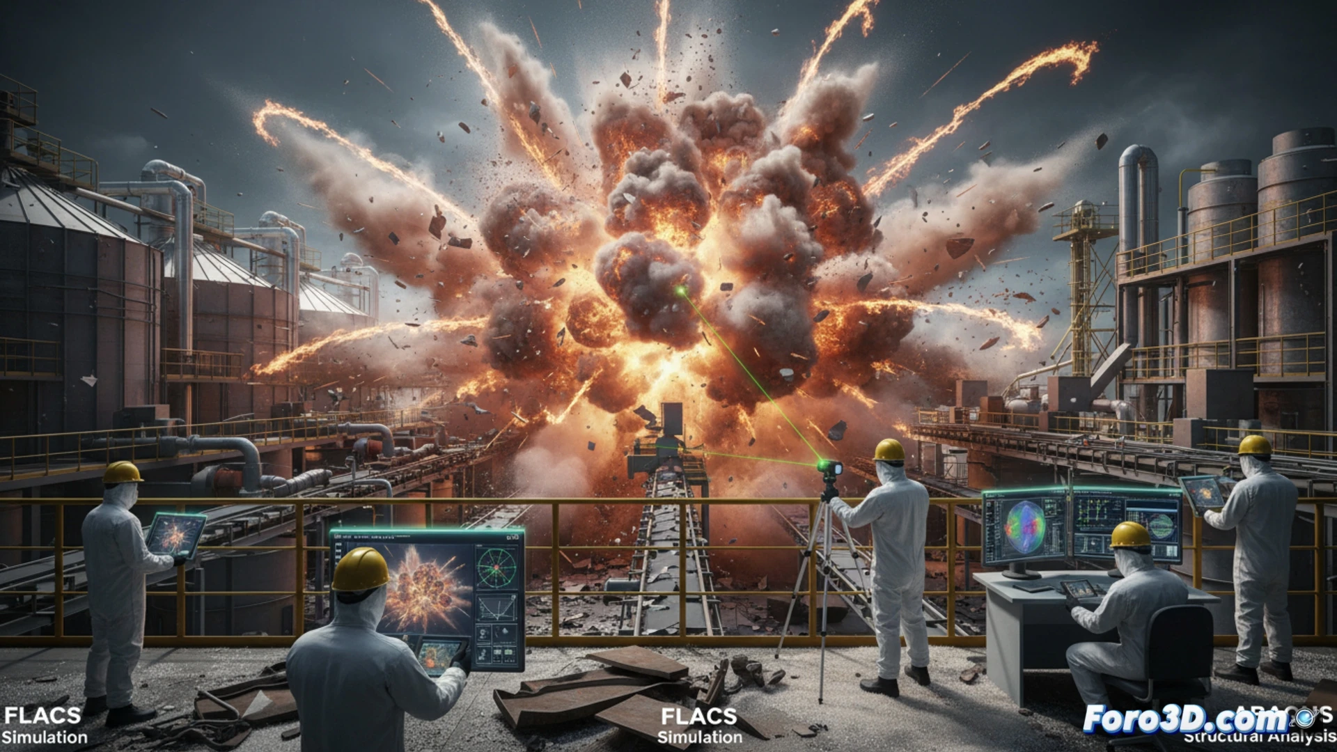 Simulación 3D de explosión de polvo de azúcar en refinería de Santa Cruz con análisis forense