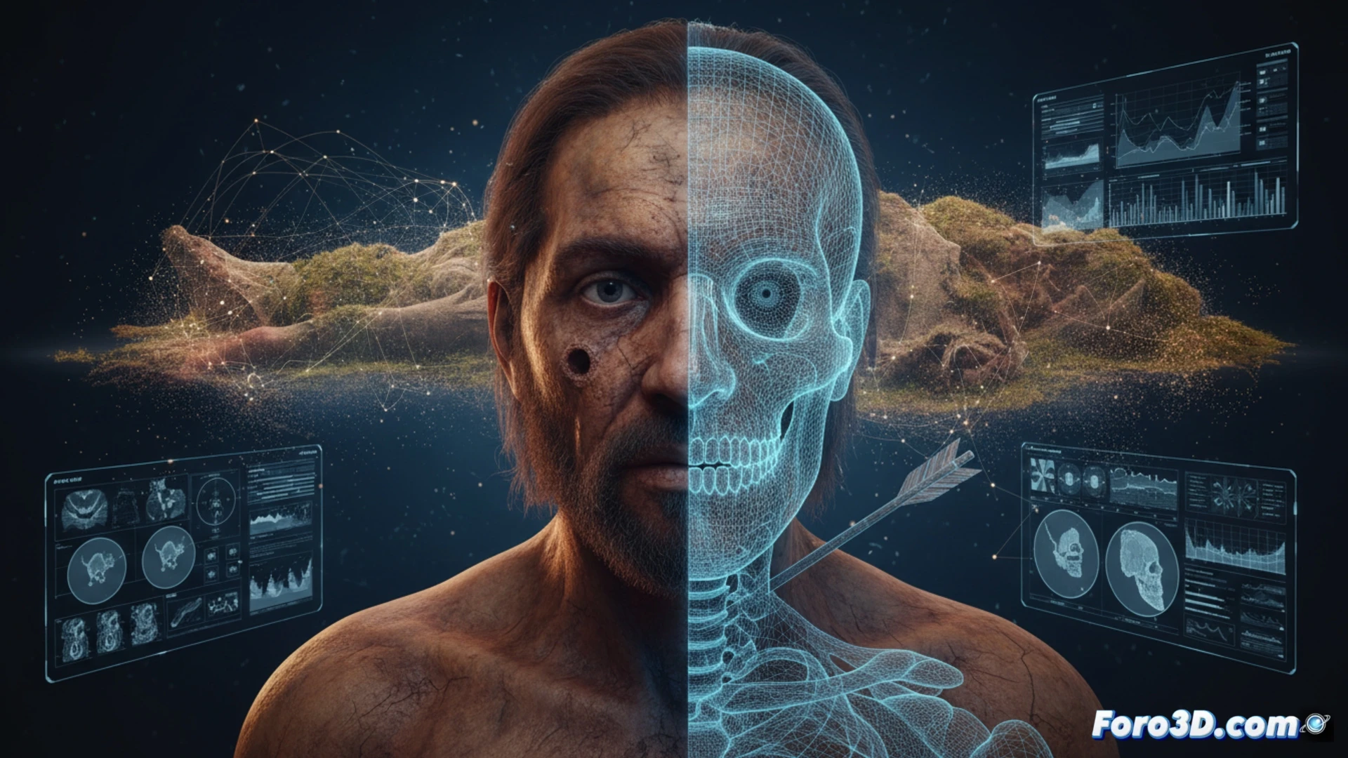 Reconstrucción 3D facial forense de momia del pantano prehistórica con fotogrametría y datos de tejido blando