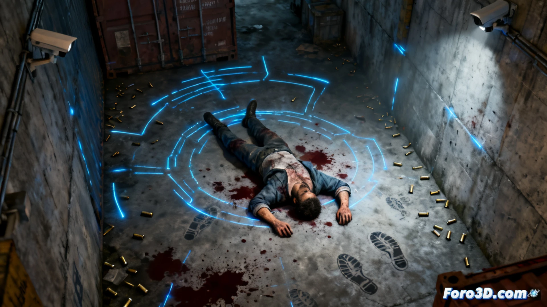 Reconstrucción 3D de escena del crimen con análisis forense y simulación balística en calle de Minería