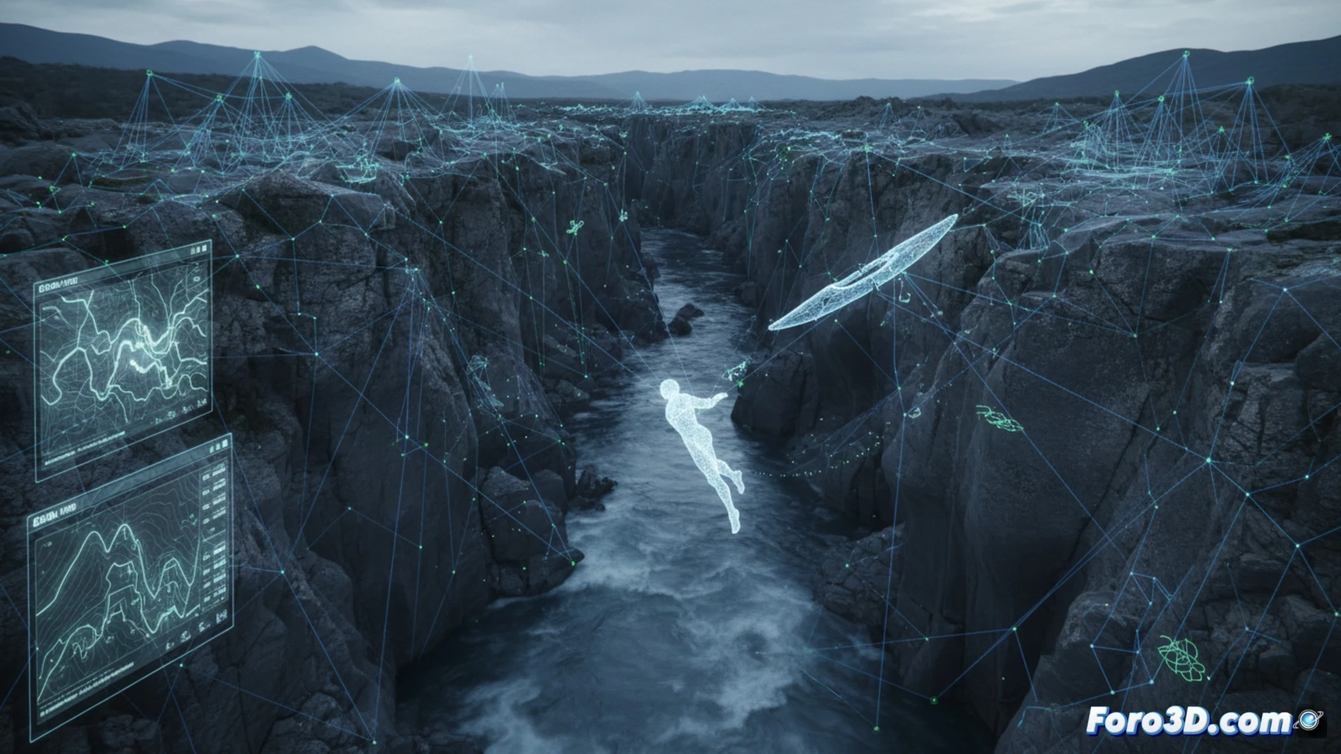 Reconstruccion 3D forense del accidente en el rio Genil con modelo digital de terreno y senderista