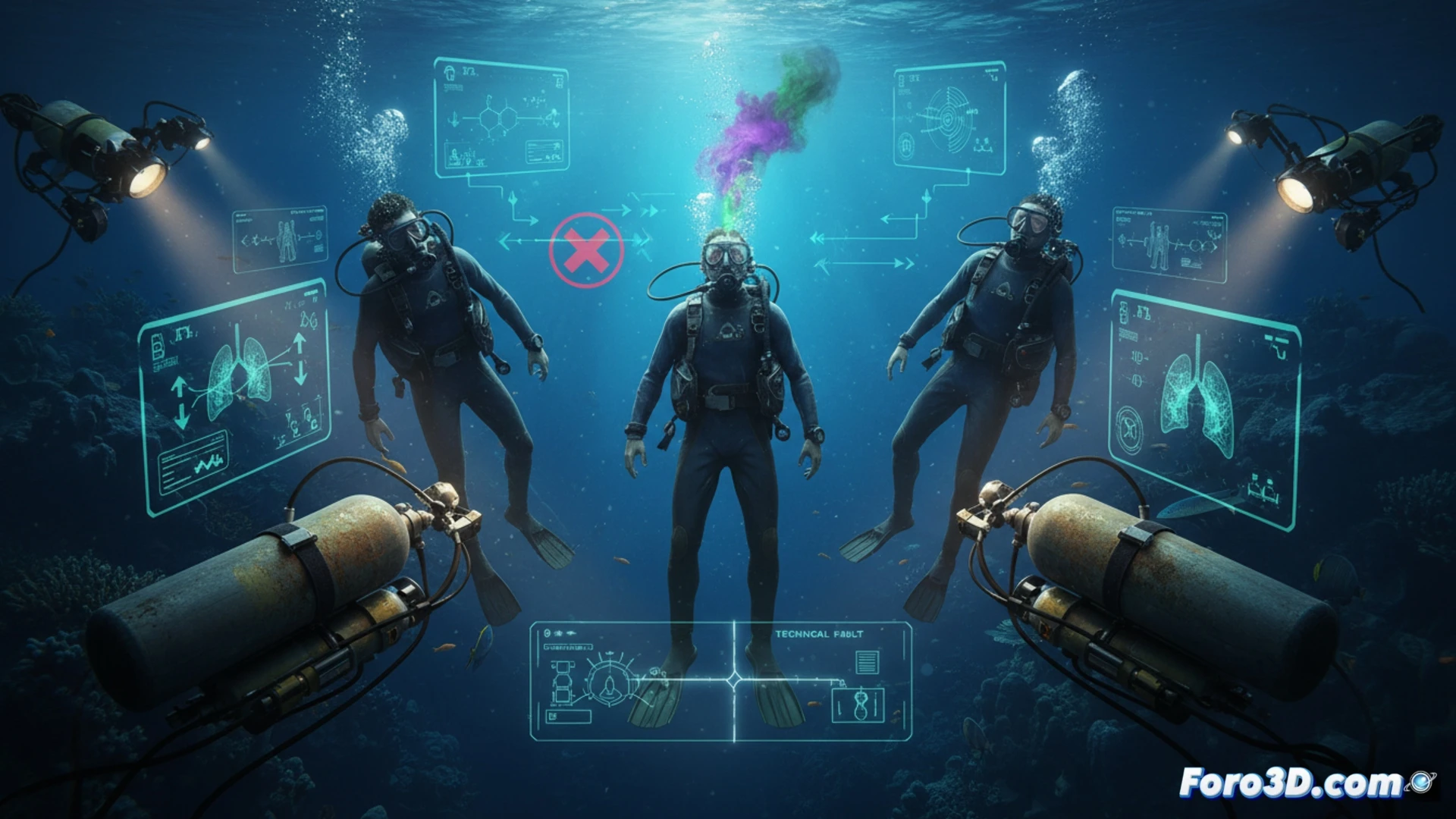 Reconstrucción 3D de accidente de buceo en Maldivas con análisis forense de mezcla de gases letales