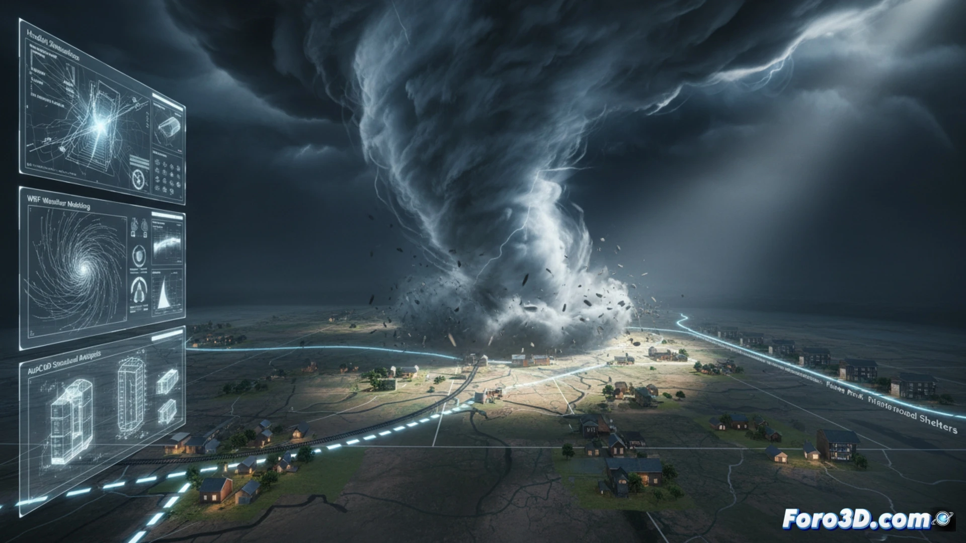 Reconstrucción 3D del Gran Tornado de 1925, supercélula F5 arrasando Misuri, Illinois e Indiana con simulación meteorológica