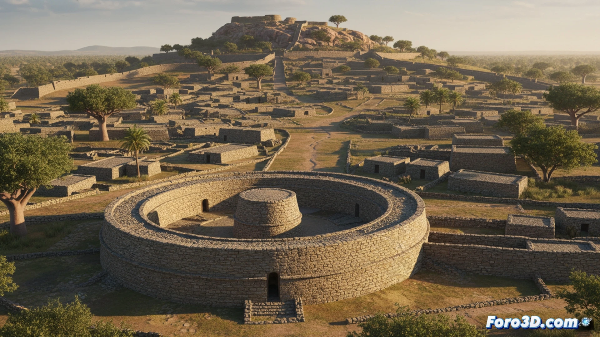 Reconstrucción 3D del Gran Zimbabue, murallas de piedra seca africanas sin mortero