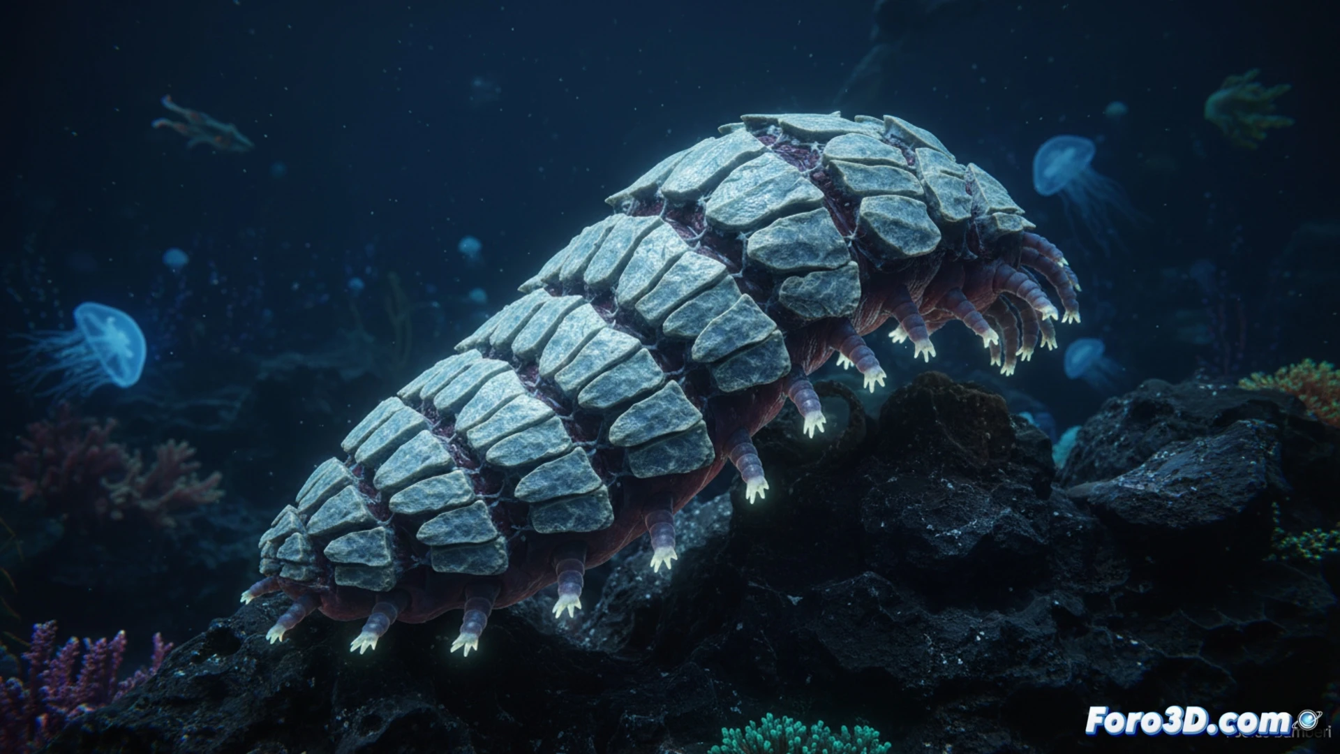 Reconstrucción 3D del pepino de mar blindado Psolus bamberi con placas calcáreas articuladas en el cañón Gascoyne