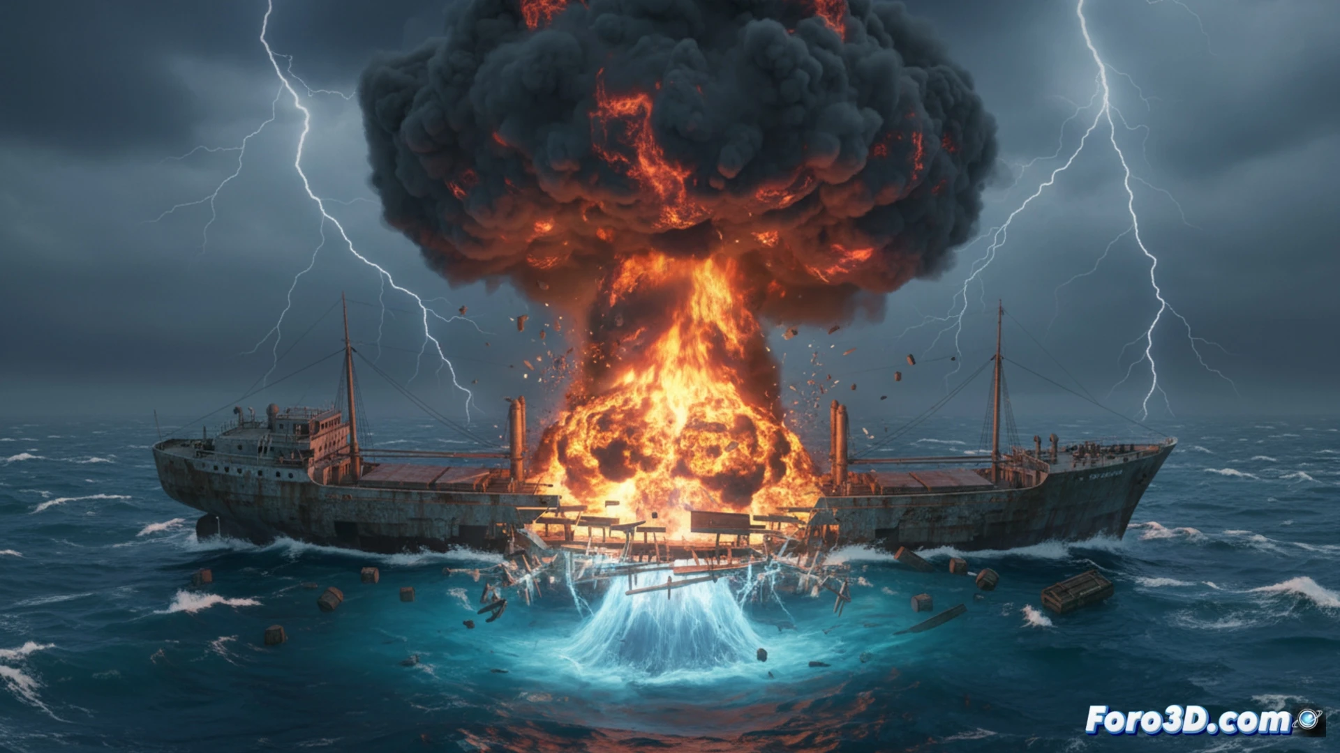 Reconstruccion 3D del SS Ourang Medan, barco fantasma con tripulacion muerta y explosion final