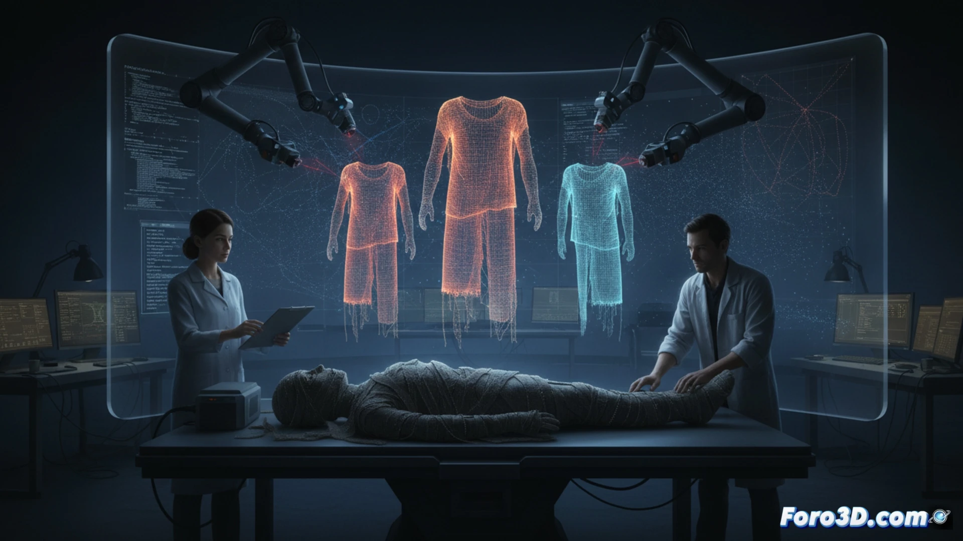 Reconstruccion 3D textil de vestuario funerario de momia, fotogrametria y modelado digital de pliegues y costuras