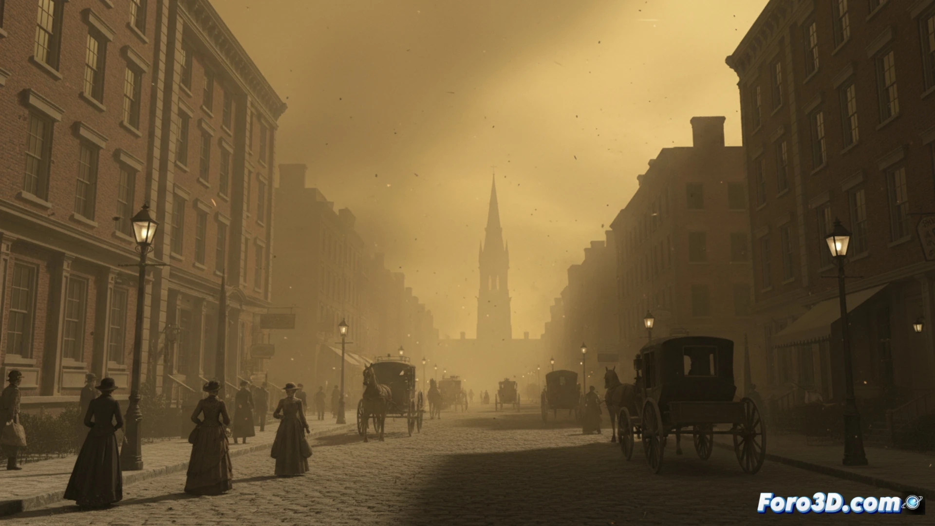 Recreación del cielo amarillo y humo denso del Gran Incendio de Thumb de 1881 en Unreal Engine 5