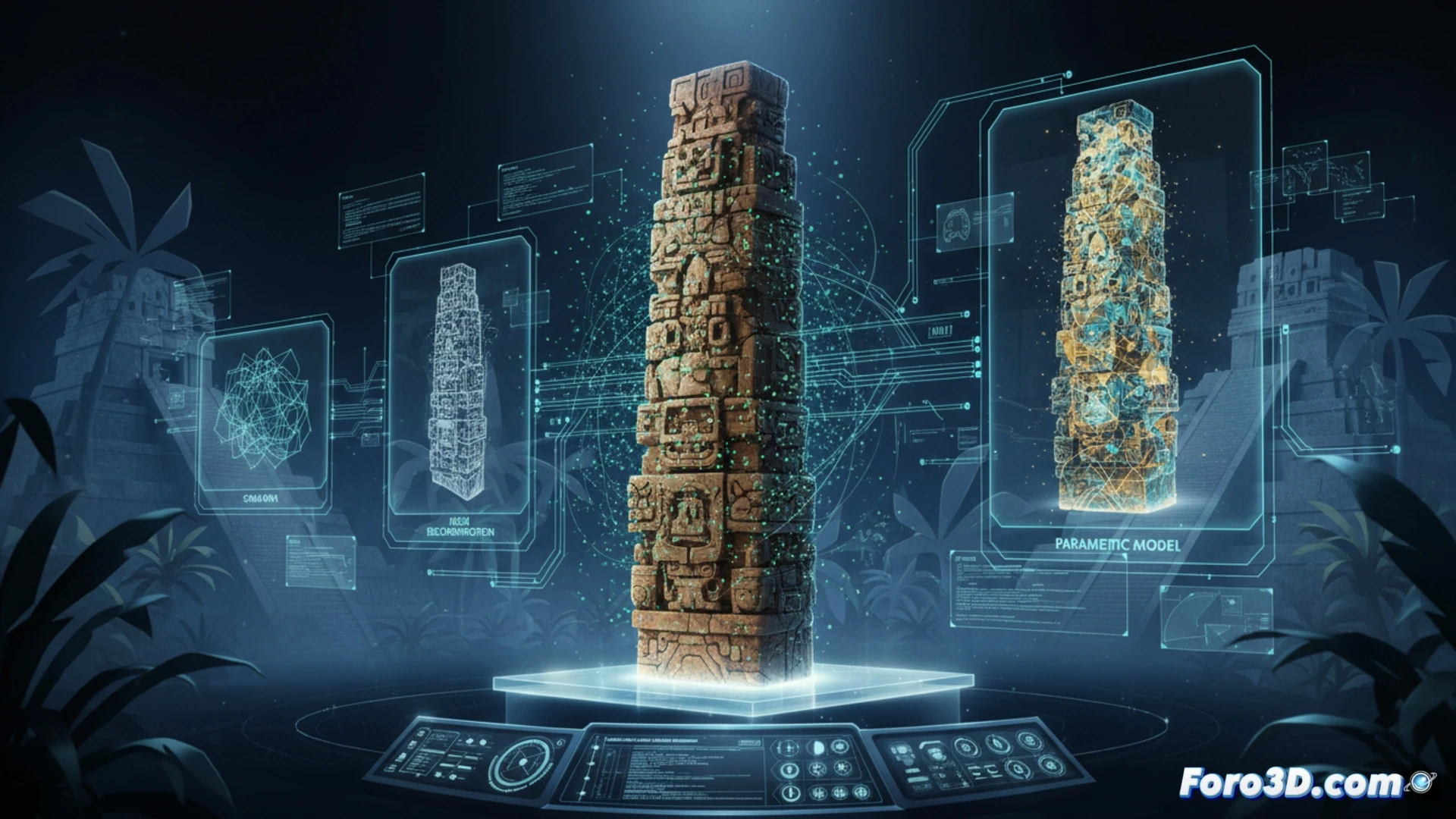 Fragmentos de estela maya de Copán en proceso de reensamblaje 3D digital con fotogrametría