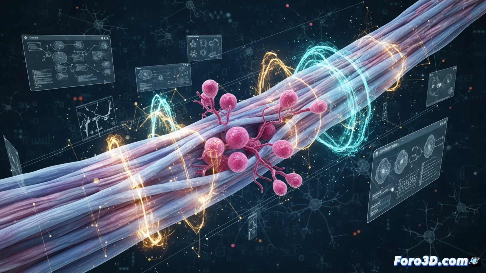 Modelado 3D de célula madre muscular rejuvenecida con vía molecular activada para terapia regenerativa