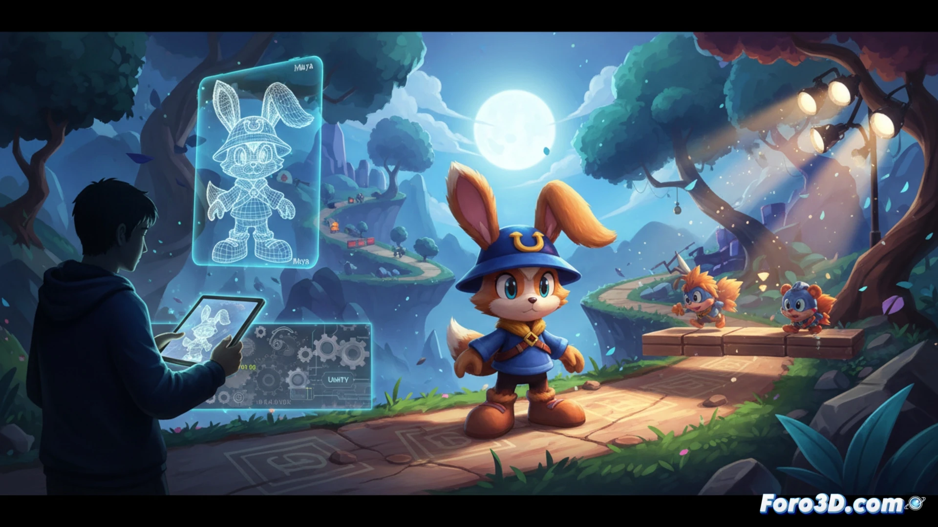 Klonoa remasterizado en Unity, personaje con gorro flotando en escenario colorido 2.5D