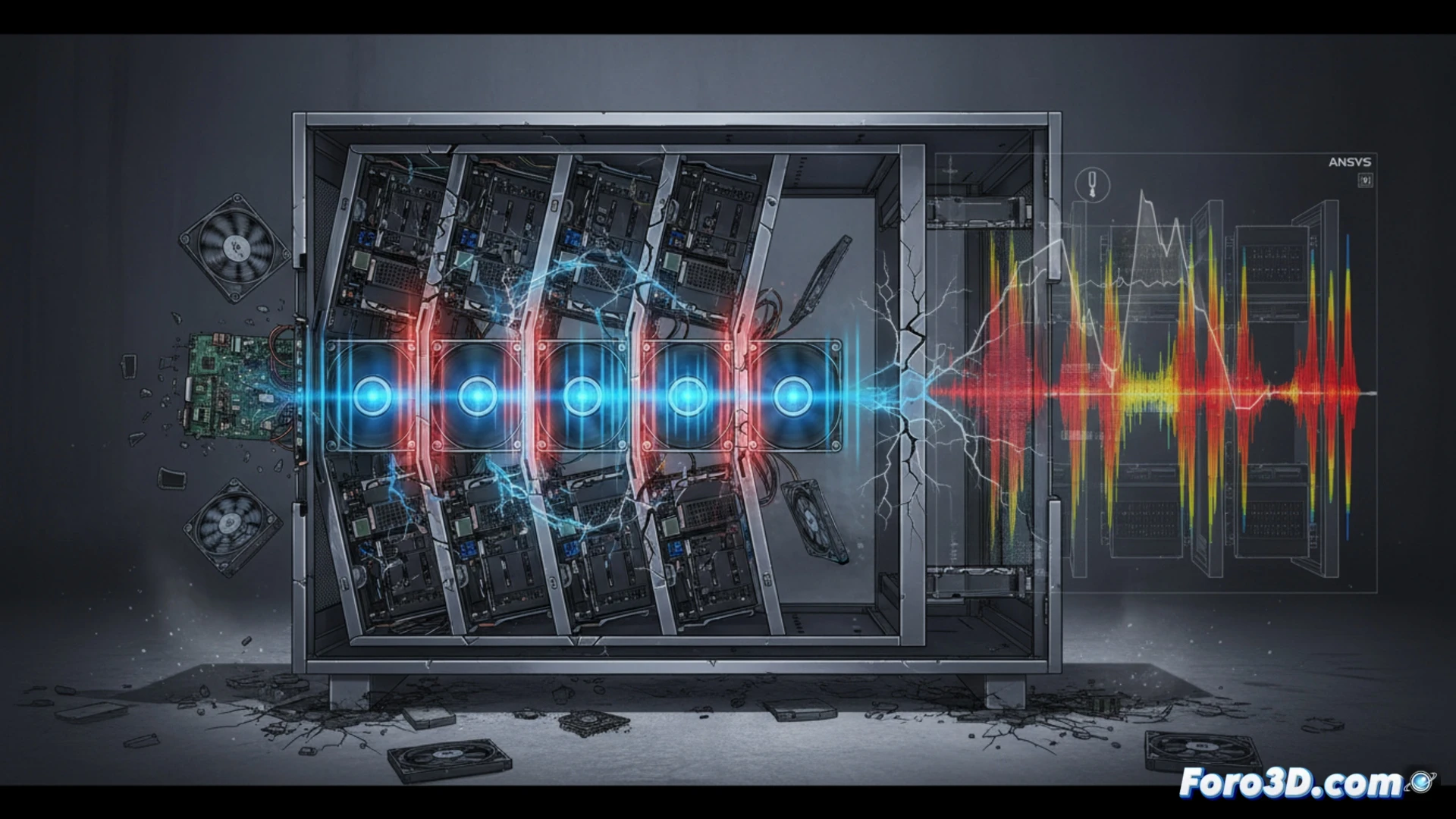 Simulación de fatiga en soportes de HDD por resonancia de ventiladores a 7200 RPM en rack de servidores