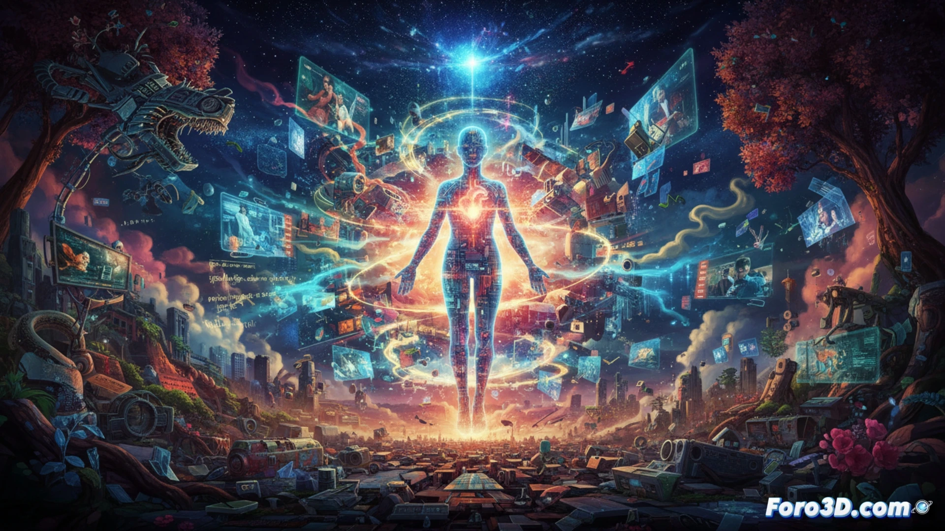 Un cineasta contempla un monstruo onírico entre planos de cine total, con cuerpos humanos flotando en un delirio visual y poético.