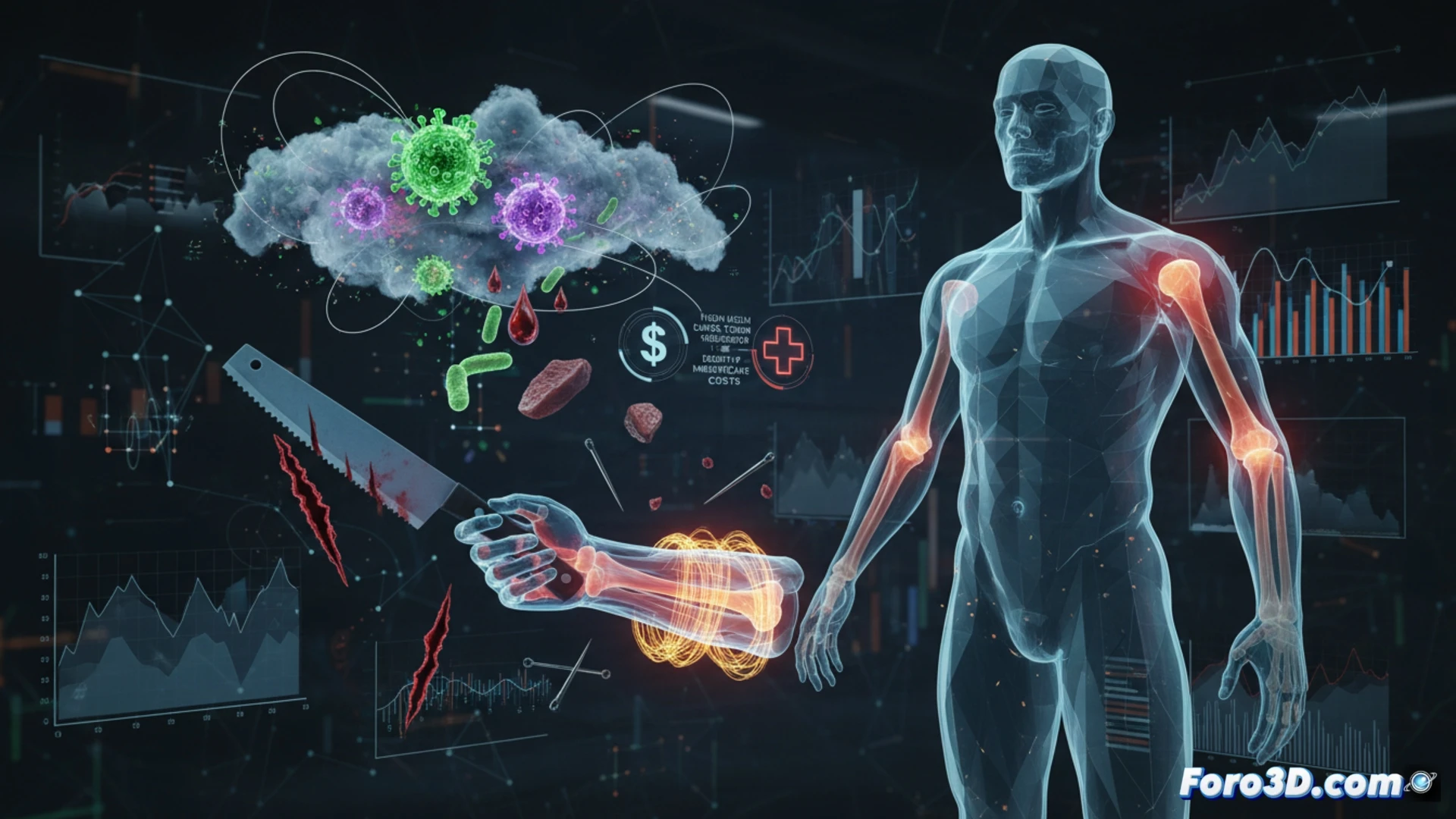 Visualización 3D de datos epidemiológicos sobre riesgos laborales del carnicero en matadero