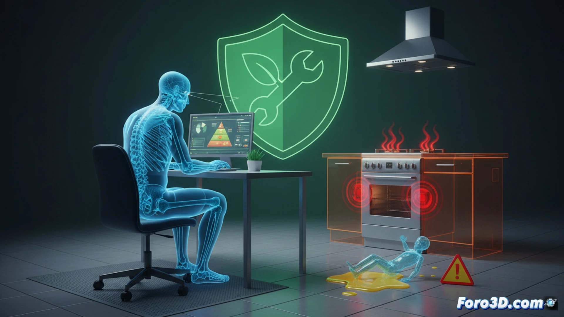 Modelado 3D de riesgos laborales para dietistas: ergonomía en consulta y seguridad en cocinas profesionales