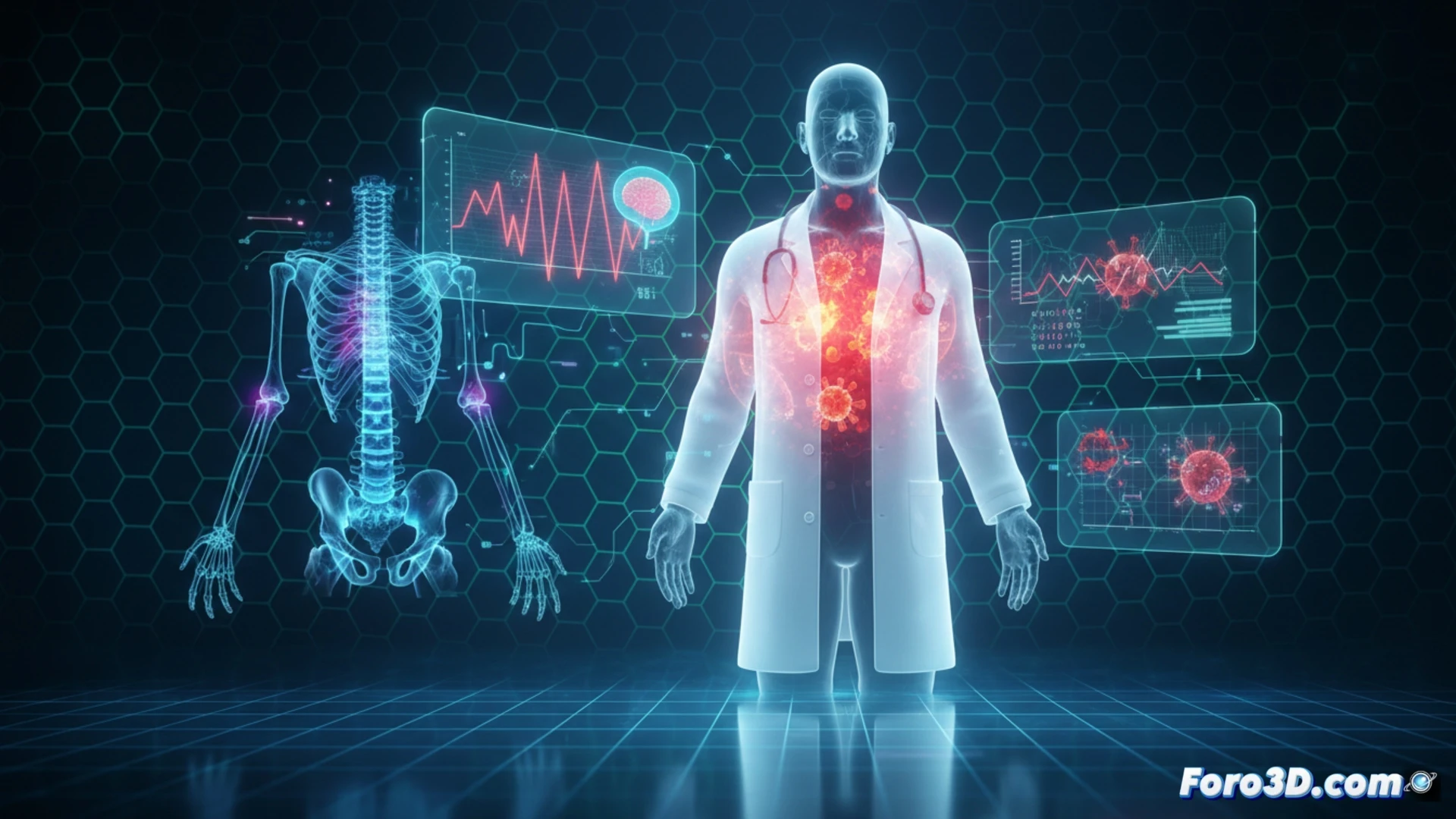 Infografia 3D riesgos laborales medico general mapa calor infecciones posturas estres salud ocupacional