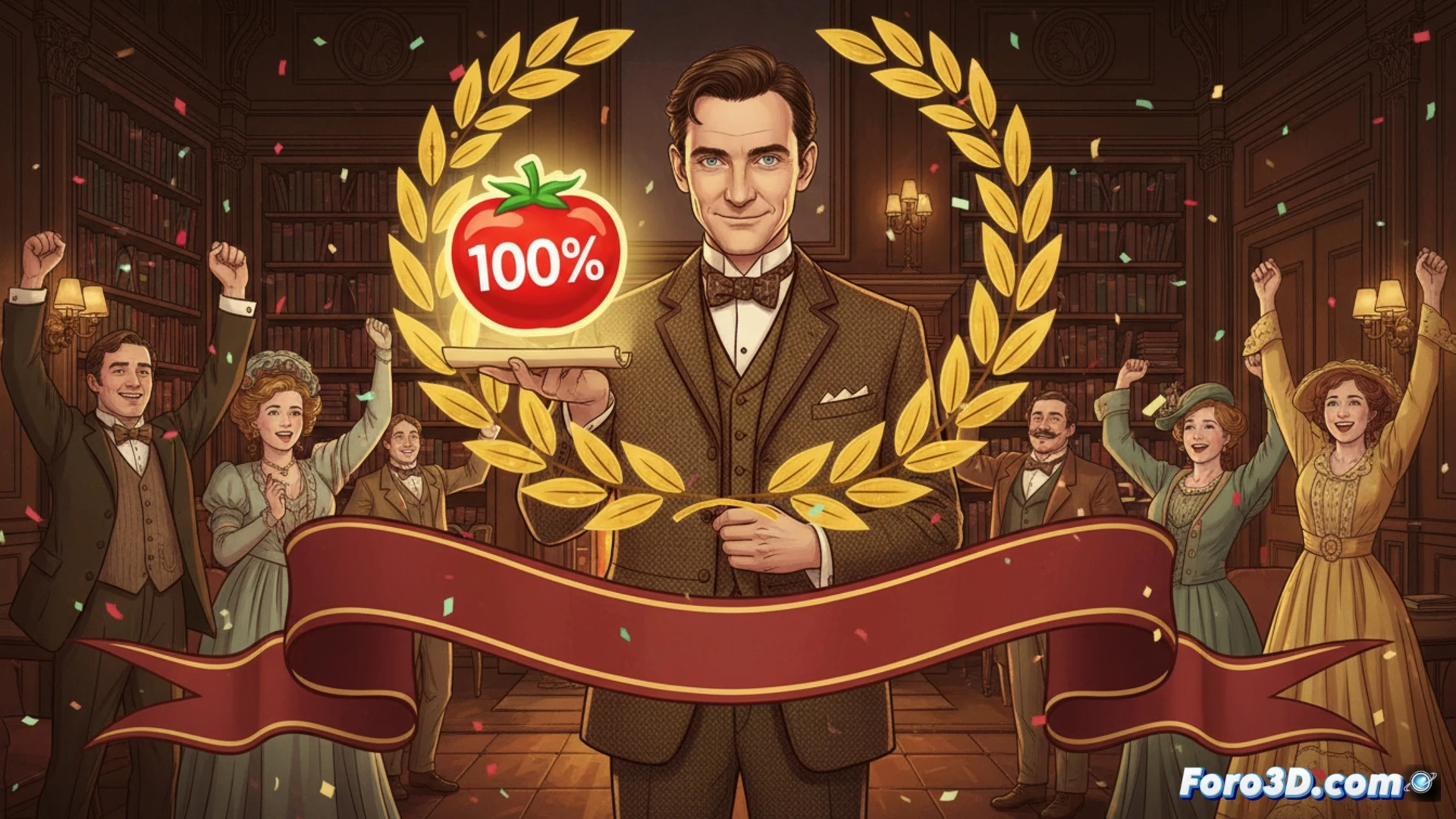 David Tennant, con mirada intensa y traje de época, lidera el reparto de 'Rivals' en un decorado lujoso.