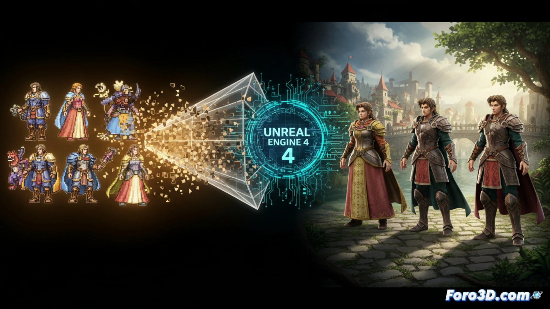 Escena de combate 3D en Romancing SaGa 2 Remake con Unreal Engine 4