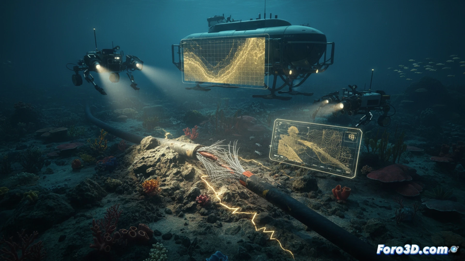 Sonar de barrido lateral y fotogrametría submarina analizan rotura de cable submarino por deslizamiento sísmico