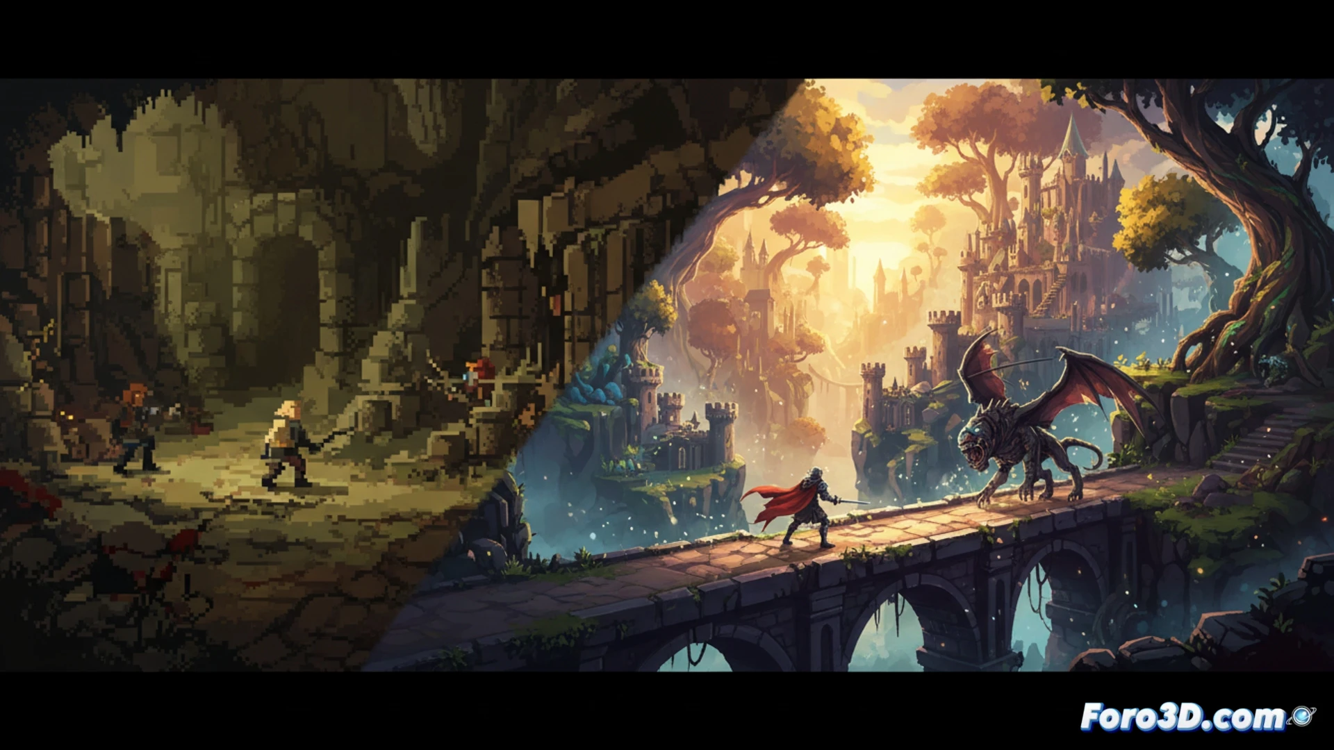 [Captura de Salt and Sacrifice mostrando su vibrante paleta de colores y escenarios amplios del Metroidvania 2D]