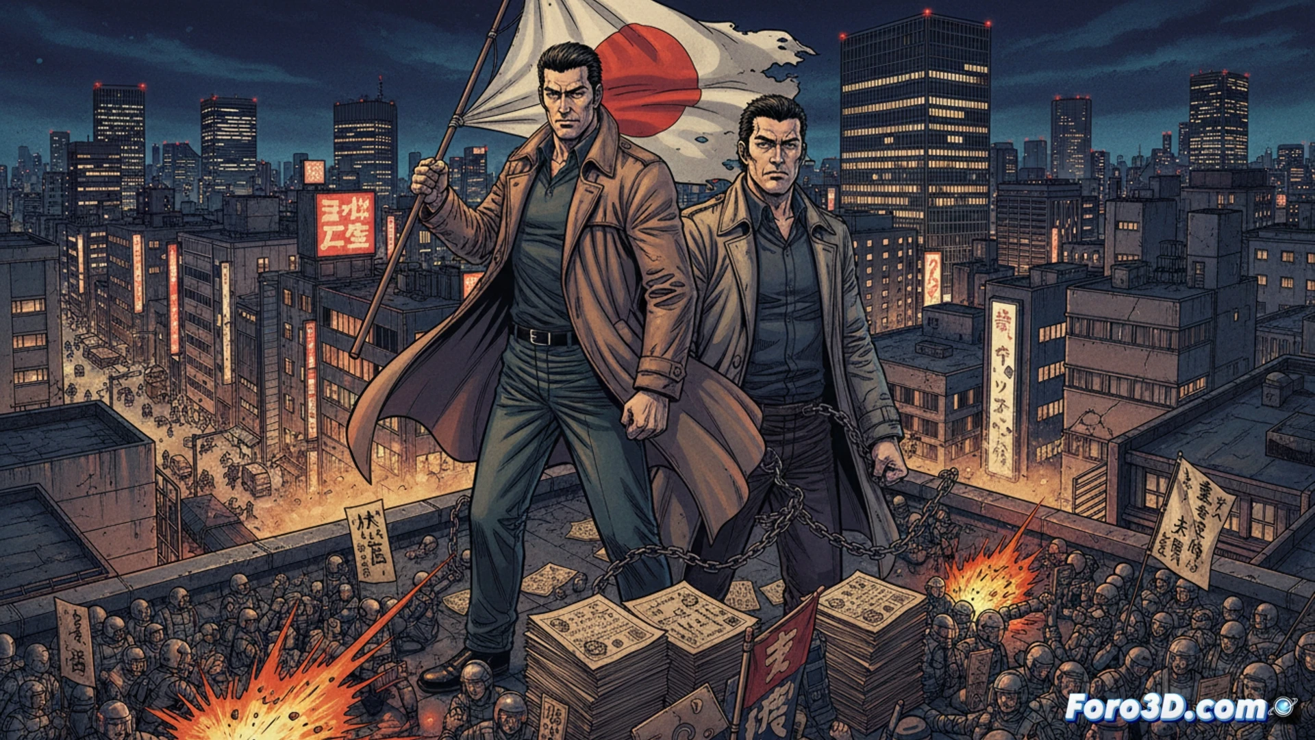 Viñeta de Sanctuary mostrando a Hojo y Asami en tenso diálogo nocturno en Tokio