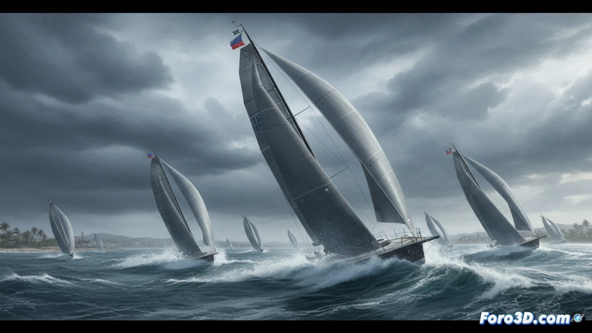 Flota velera en bahía Palma con cielo gris y mar agitado, sin regata final por fuerte viento.