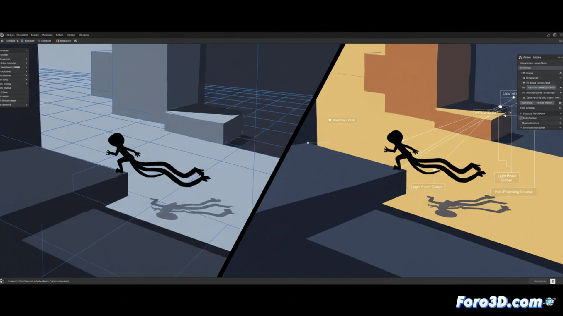 Ilustracion conceptual de SCHiM, sombras y siluetas en escena urbana minimalista con cuatro tonos de color