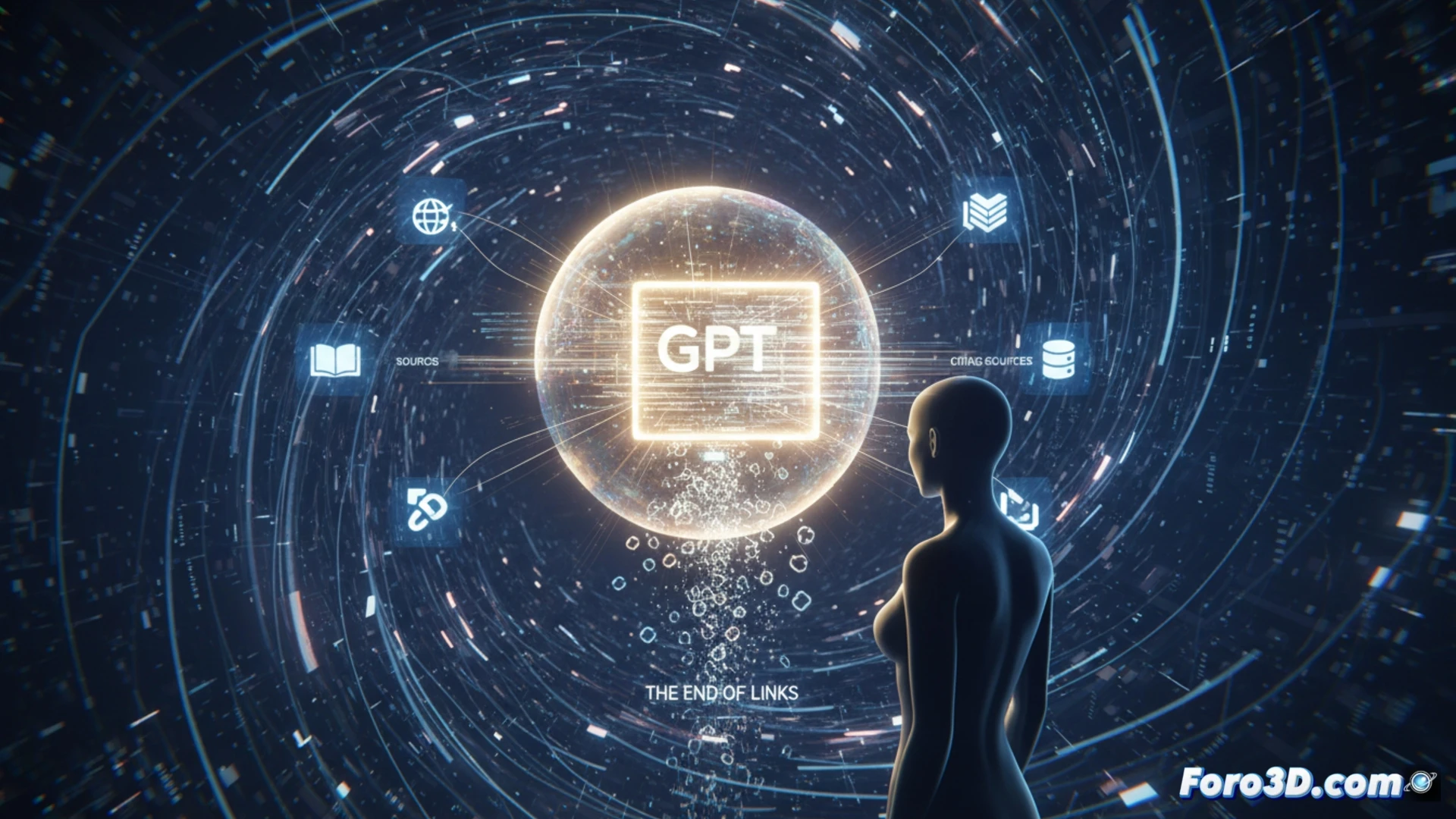 Interfaz de SearchGPT mostrando respuesta directa con fuentes citadas en pantalla digital