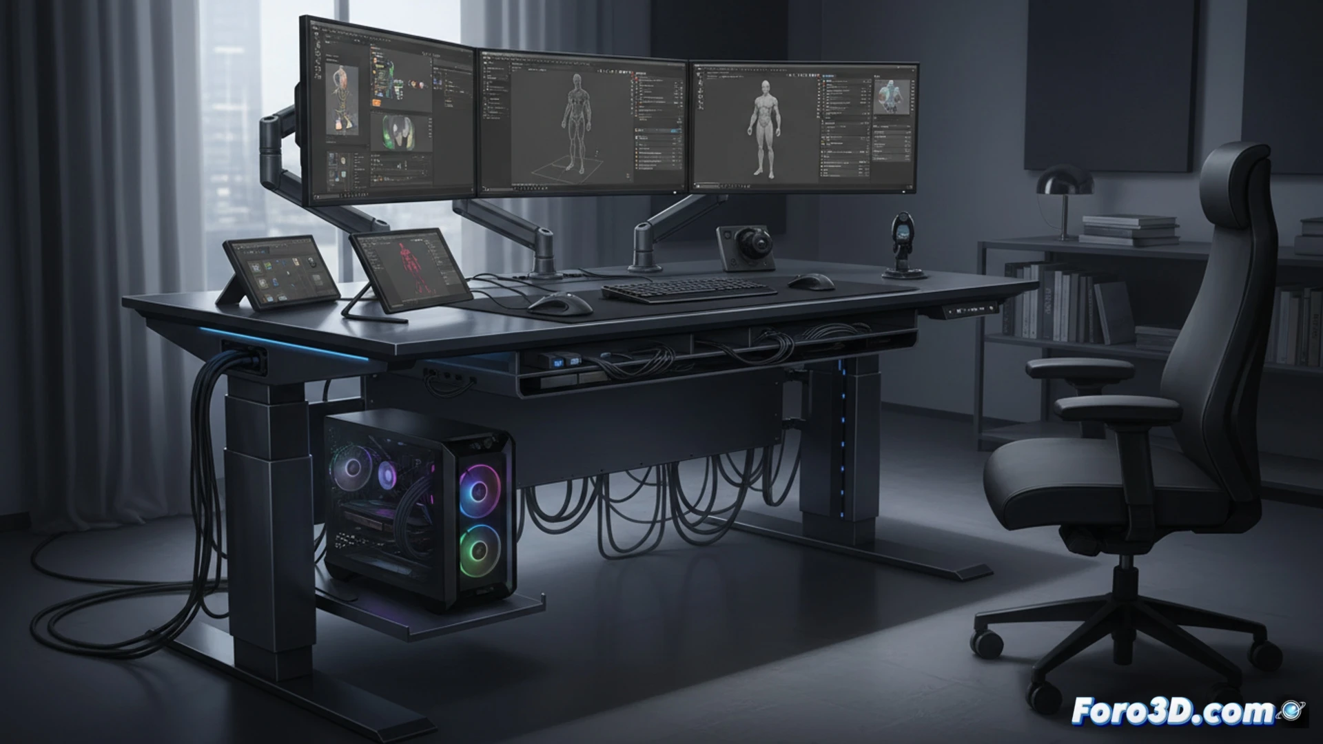 Escritorio motorizado Secretlab MAGNUS Pro con monitor 3D y gestión de cables integrada