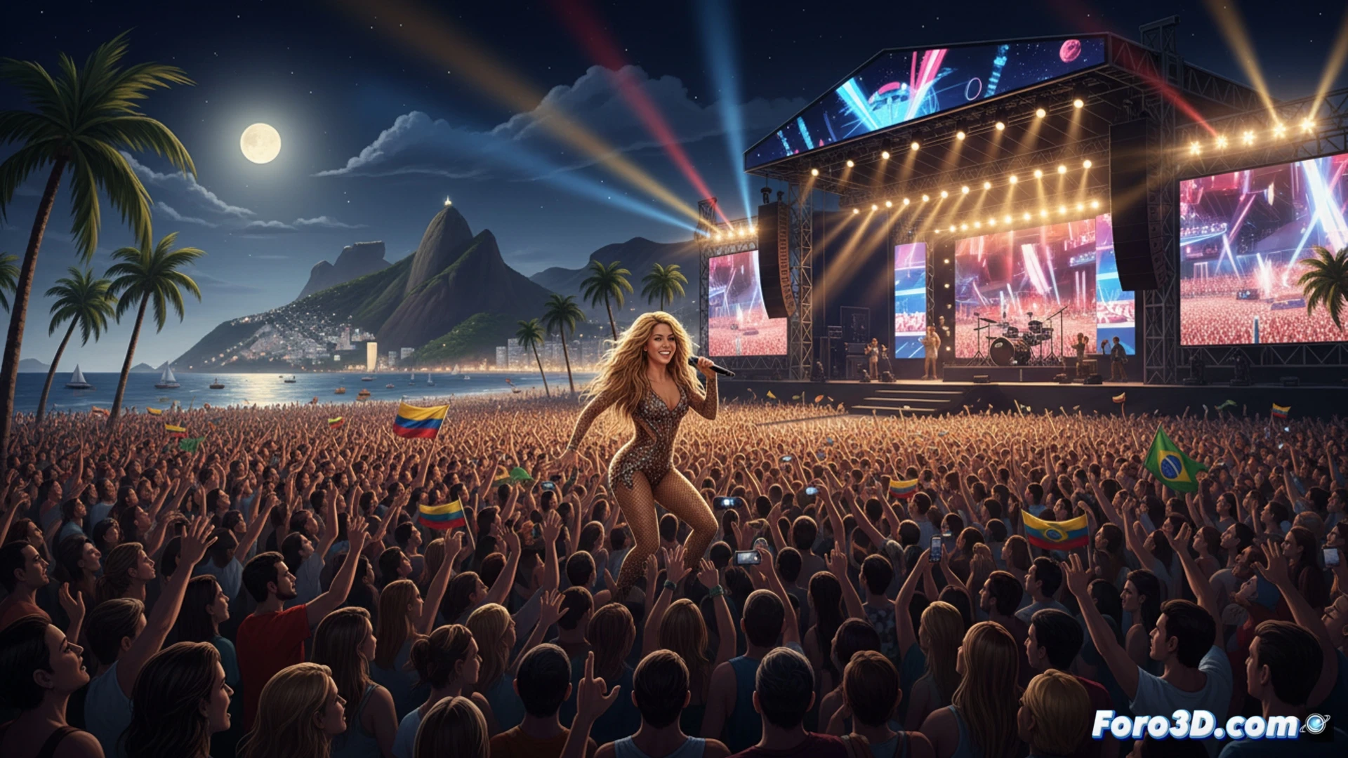 Shakira, con micrófono en mano, canta en portugués ante una multitud inmensa en Copacabana.