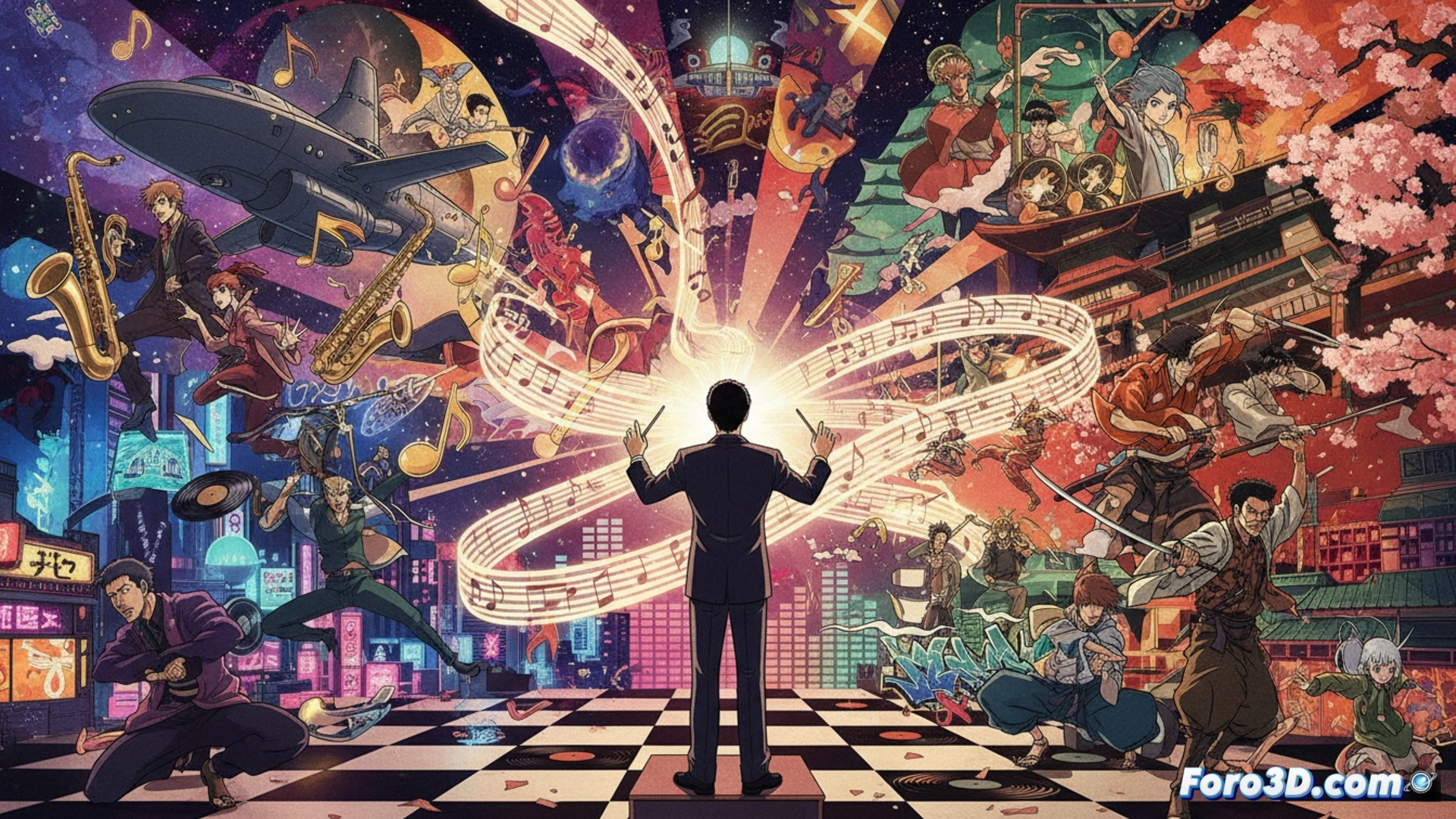 Una partitura visual de Shinichiro Watanabe: jazz espacial en Cowboy Bebop y hip-hop feudal en Samurai Champloo, fusionando culturas.