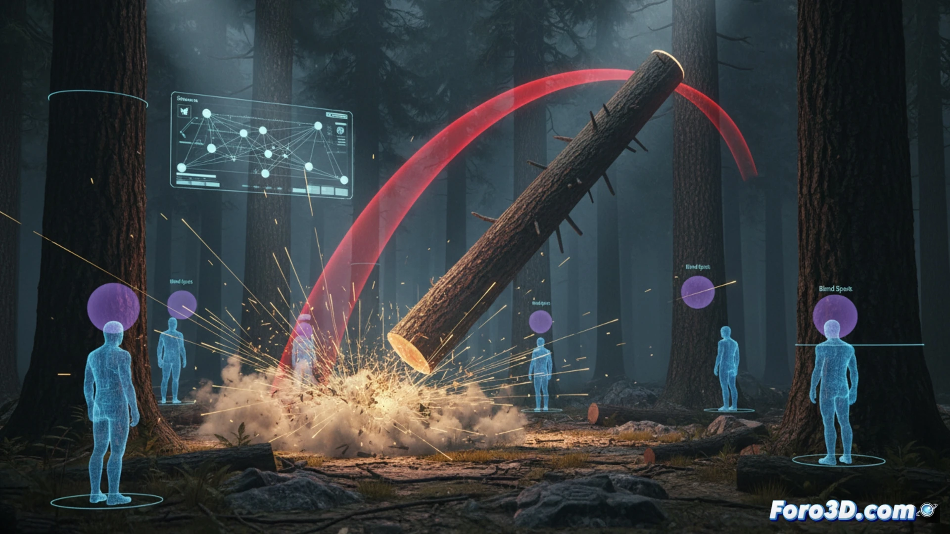 Simulacion 3D de riesgos extremos en tala forestal con gemelos digitales y trayectorias de caida de arboles