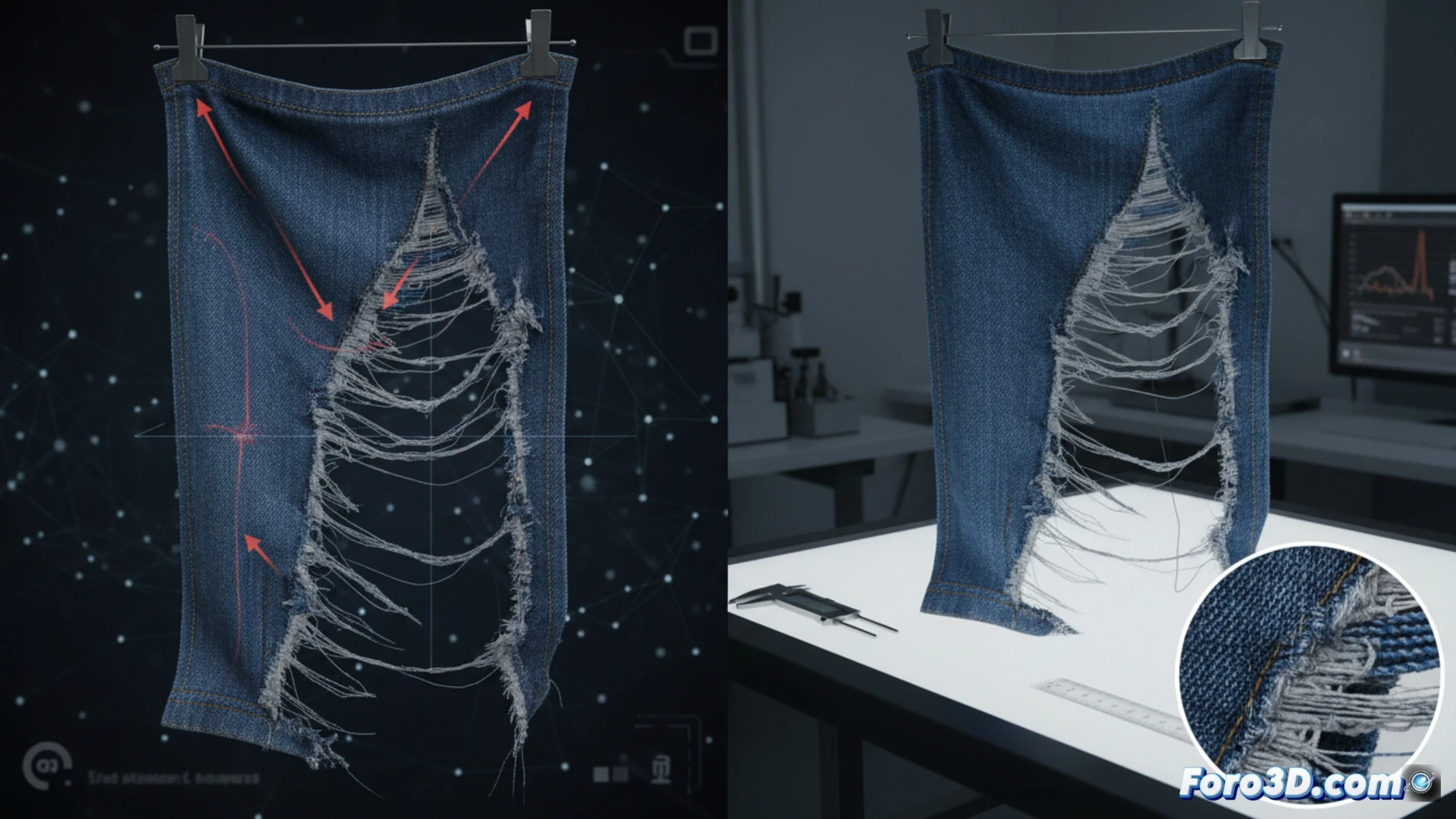 Simulación 3D de rotura textil para reconstrucción forense con Marvelous Designer y análisis de tejidos