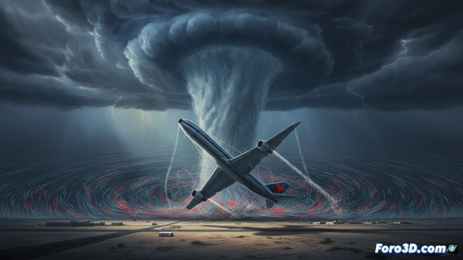 Simulación CFD de microrráfaga impactando avión en aterrizaje, aeropuerto Dallas Fort Worth 1985