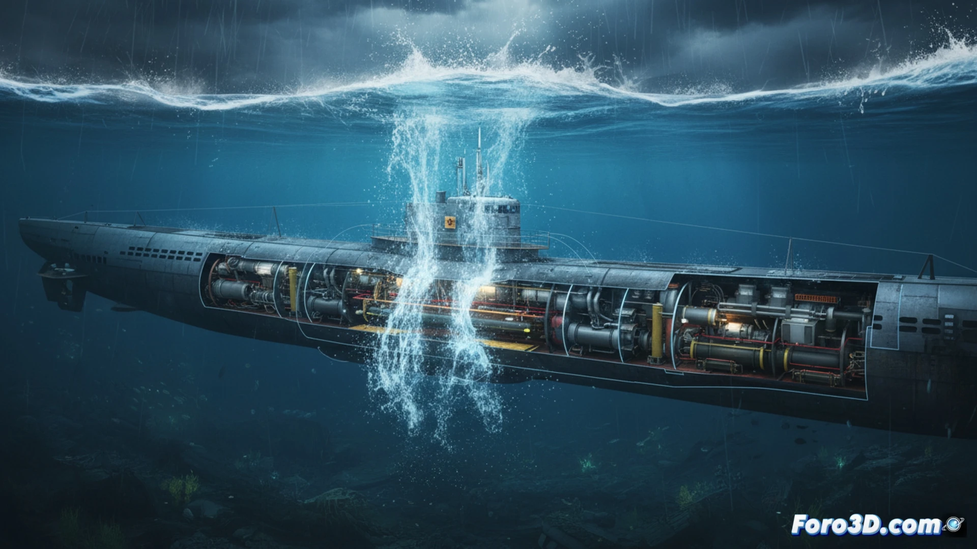Simulación técnica oceánica en Uboat con Unity, renderizado de tormentas y daños en submarinos