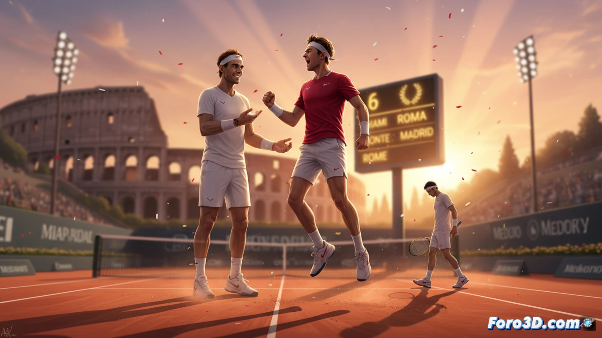 Jannik Sinner celebra con el puño en alto tras vencer a Medvedev en Roma, igualando el récord de seis finales consecutivas de Masters 1000 de Nadal.