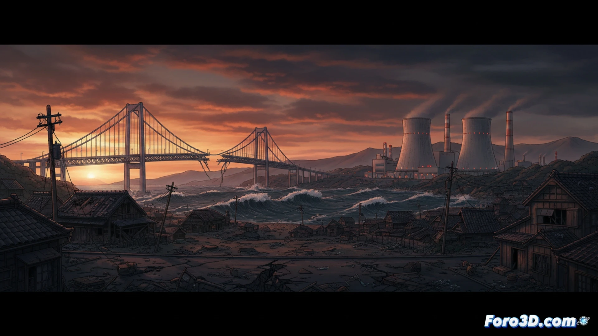 Cinematic scene of a coastal monitoring station in Miyagi during earthquake, seismic wave graphs flickering on multiple screens, cracked concrete floor and tilted equipment racks, a seismometer needle vibrating violently, emergency lights casting red glow over scattered technical documents, tsunami warning sirens visible through rain-streaked window, photorealistic engineering visualization, dramatic dark storm clouds, motion blur from shaking, glowing red alert indicators on monitoring panels, ultra-detailed electronic components and wiring, realistic disaster lighting