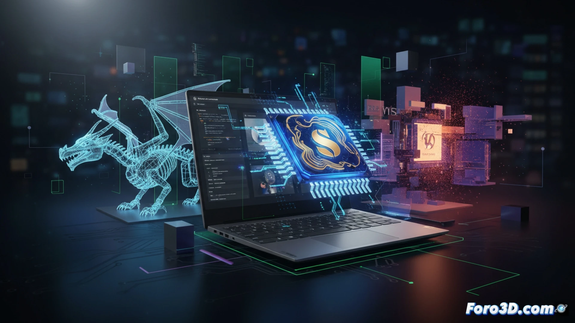 Portátil Lenovo Yoga Slim 7x con Snapdragon X Elite abierto ejecutando software de modelado 3D