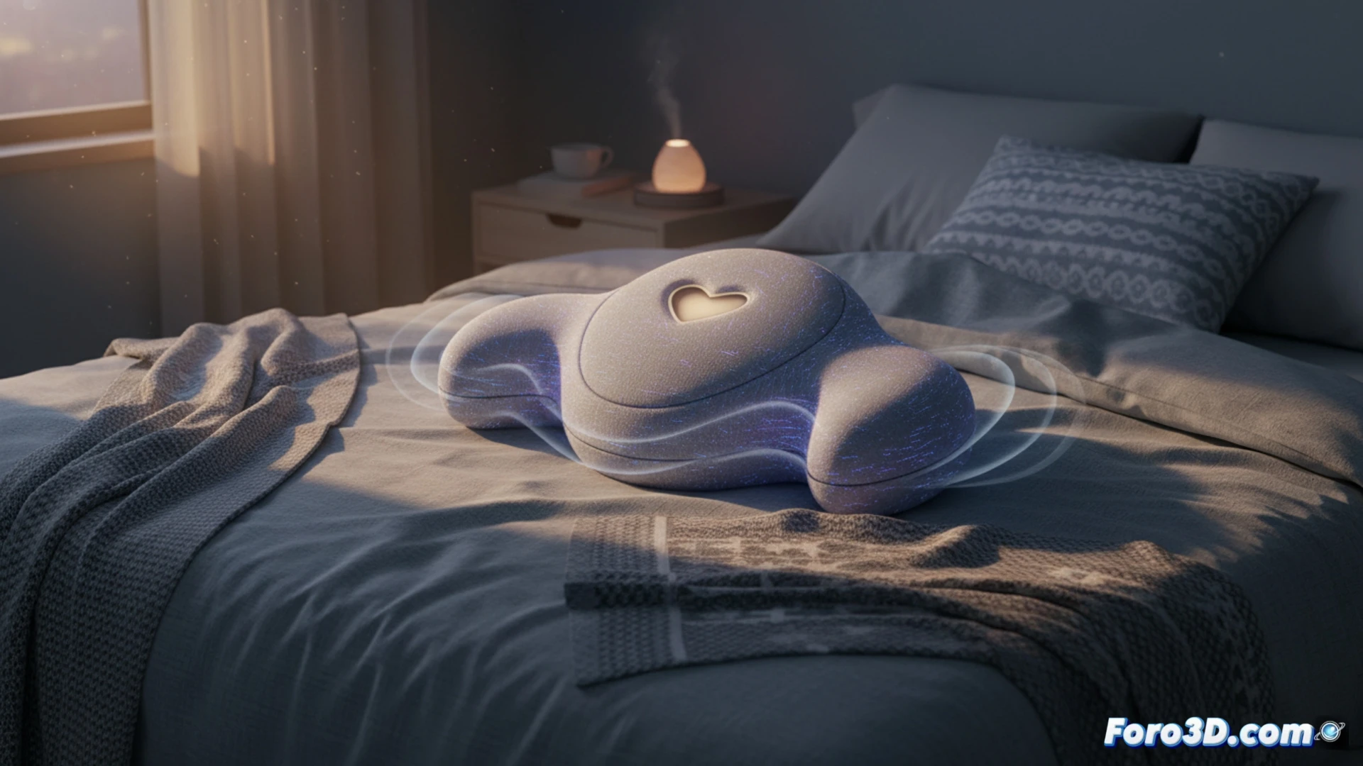 Almohada robótica Somnox con carcasa ergonómica y mecanismo neumático interno para simular respiración