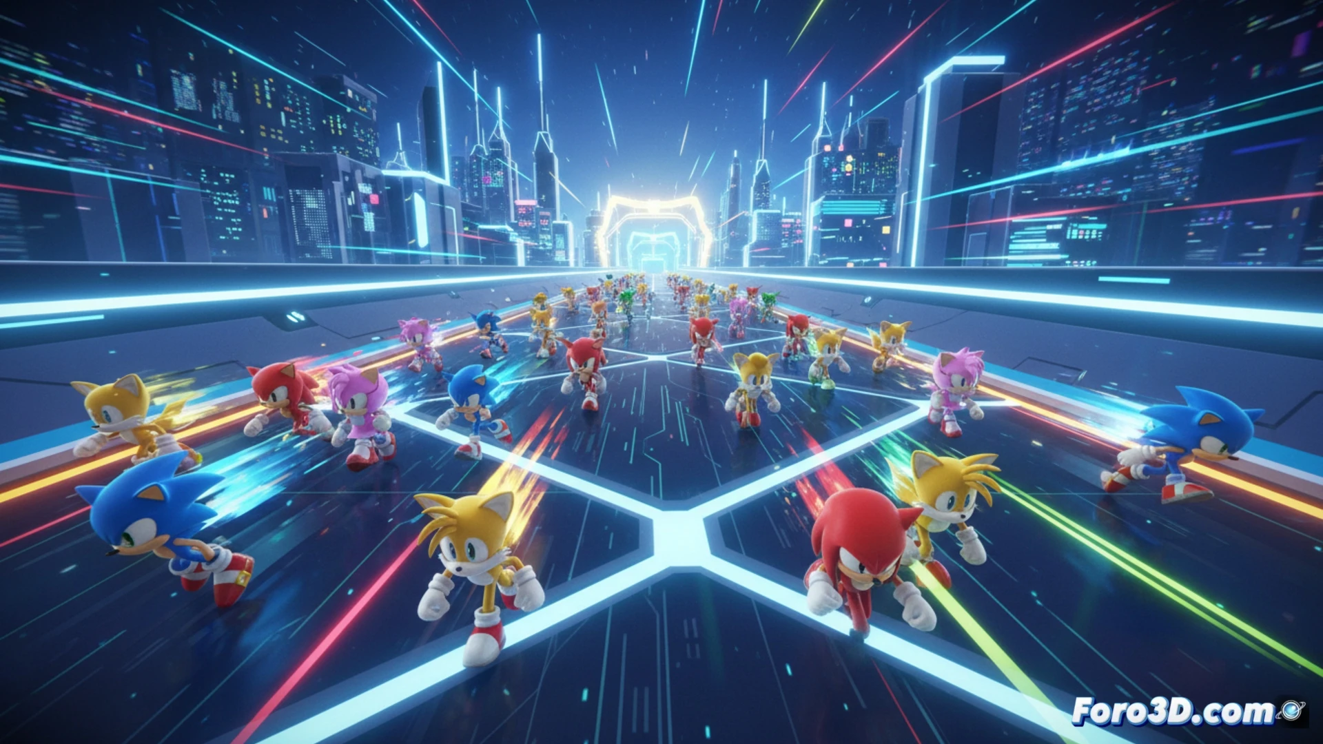 Sonic Rumble multijugador Unity optimizado 32 jugadores 60 FPS modelos simplificados sombreadores brillantes