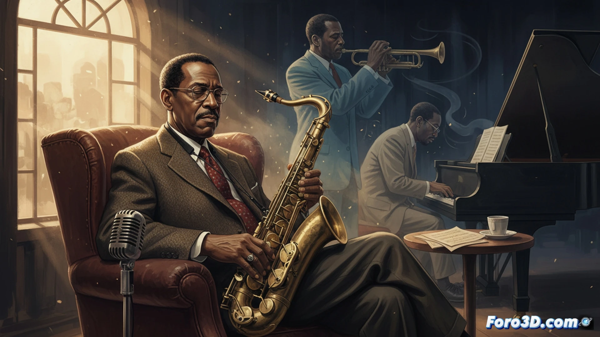 vintage saxophone being carefully disassembled by a technician in a dimly lit jazz club workshop, brass keys and pads reflecting soft amber light, a worn mouthpiece resting on a velvet cloth, tools like screwdrivers and polishing cloths arranged on a wooden table, a faded photograph of Sonny Rollins in the background, dust particles floating in a spotlight beam, cinematic documentary style, warm sepia tones mixed with cool shadows, hyperrealistic metal textures, emotional stillness capturing the end of an era, photorealistic technical illustration