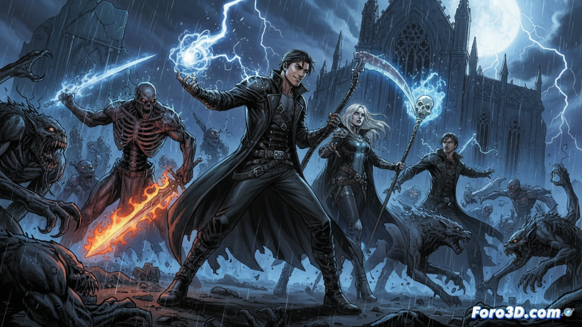La portada muestra a un esqueleto con capa roja y una guadaña, rodeado de llamas verdes, frente a un portal oscuro. El estilo de Stjepan Sejic combina humor macabro y acción sobrenatural.