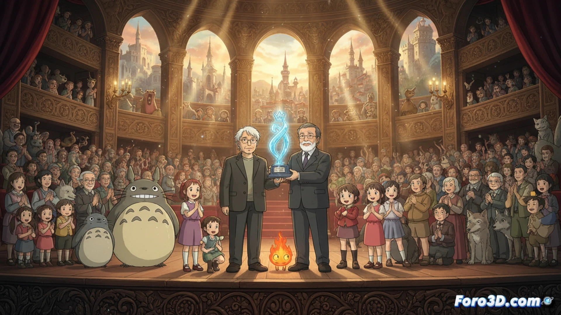 Una escena del bosque de 'Mi Vecino Totoro' con el estudio Ghibli recibiendo el premio Princesa de Asturias 2026 en Oviedo.